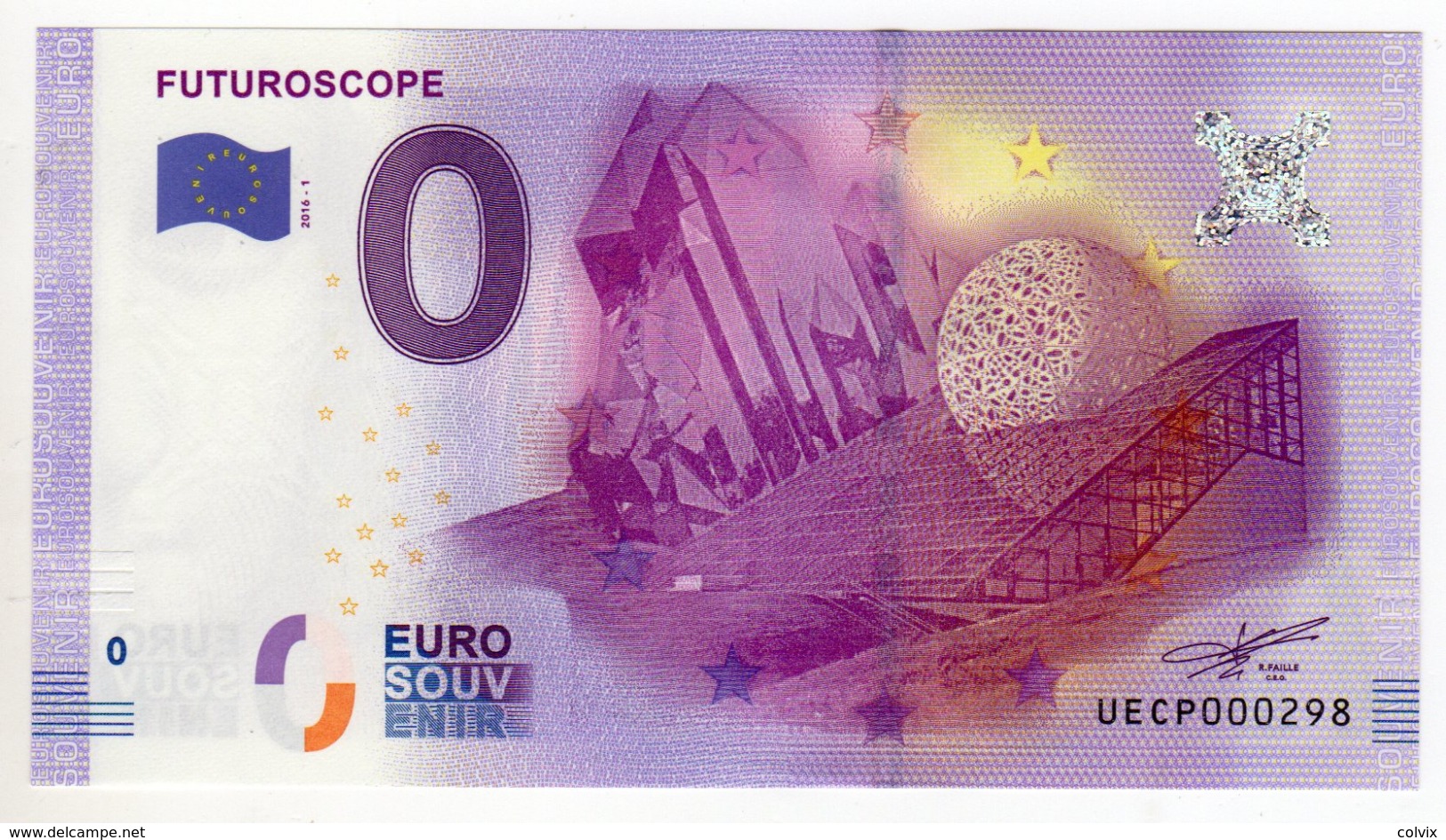 2016-1 BILLET TOURISTIQUE 0 EURO SOUVENIR N° 000298 FUTUROSCOPE - Privéproeven