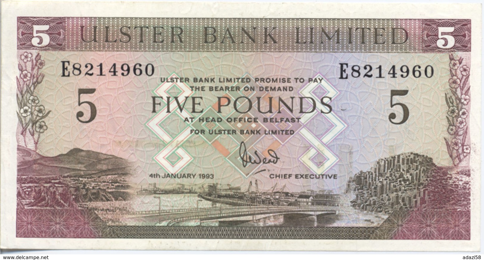 UK /NORTHERN IRELAND / 5 POUNDS 1993 / PICK #331b XF Ulster Bank Limited - 5 Pond