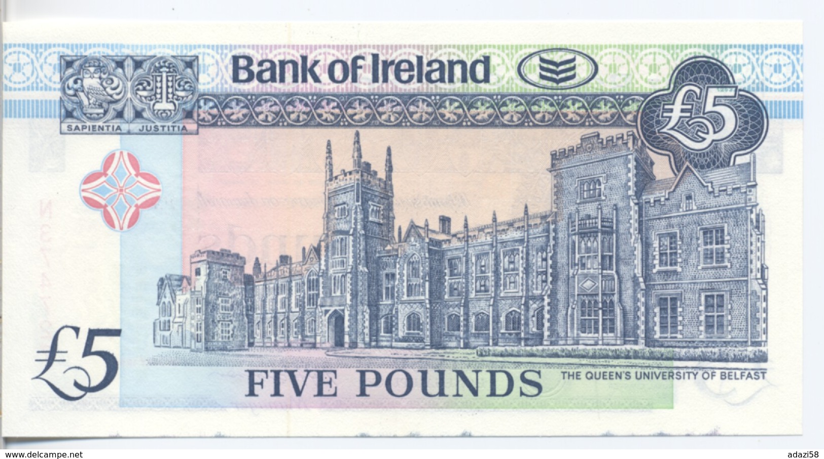 UK / NORTHERN IRELAND 5 POUNDS 1994 / BANK OF IRELAND / PICK # 70c UNC - 5 Pond