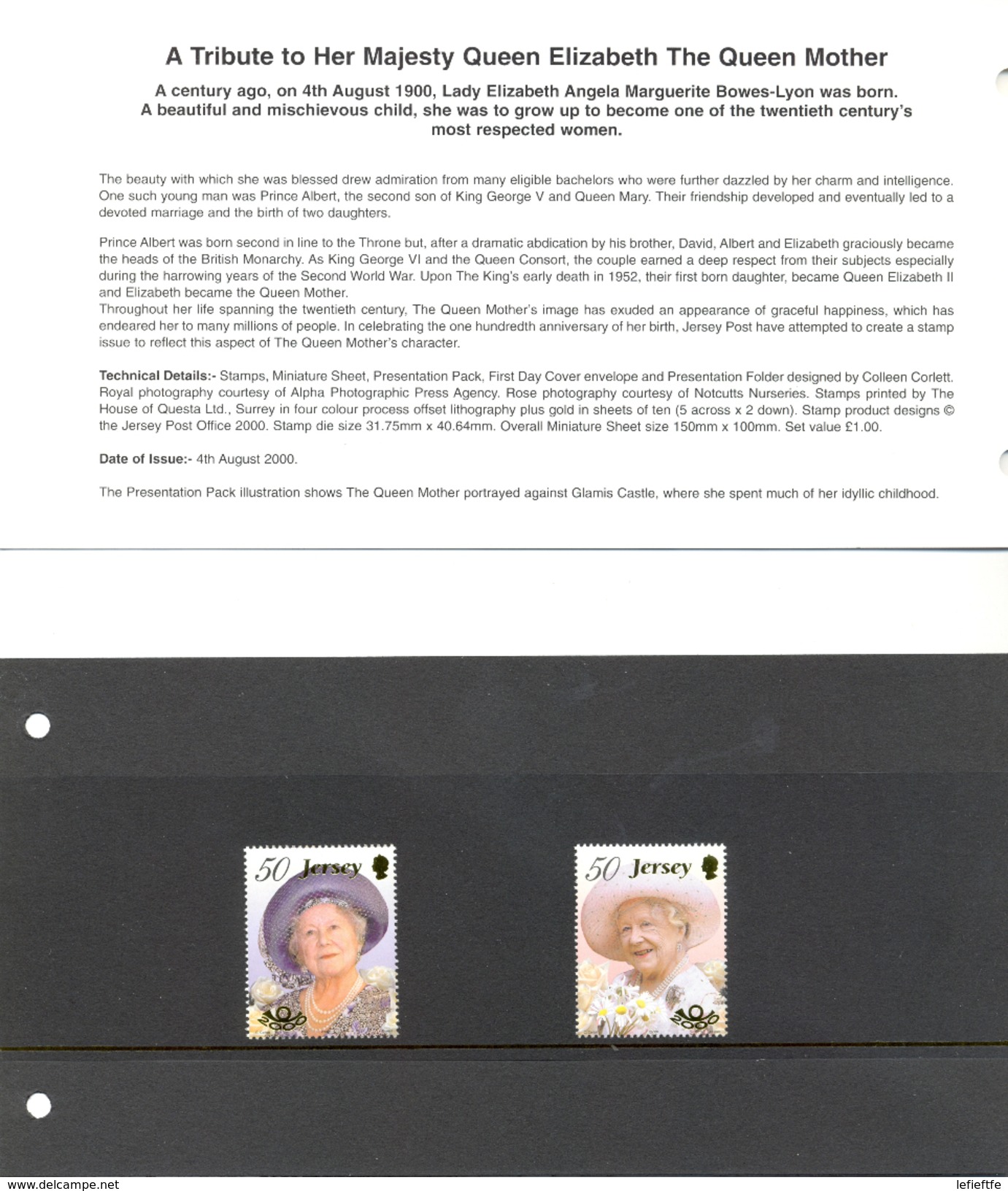 JERSEY - 2000 - Yt 948 Et 949 - Centenaire De La Reine Mère Elizabeth - En Pack De Présentation Richement Décoré - Jersey