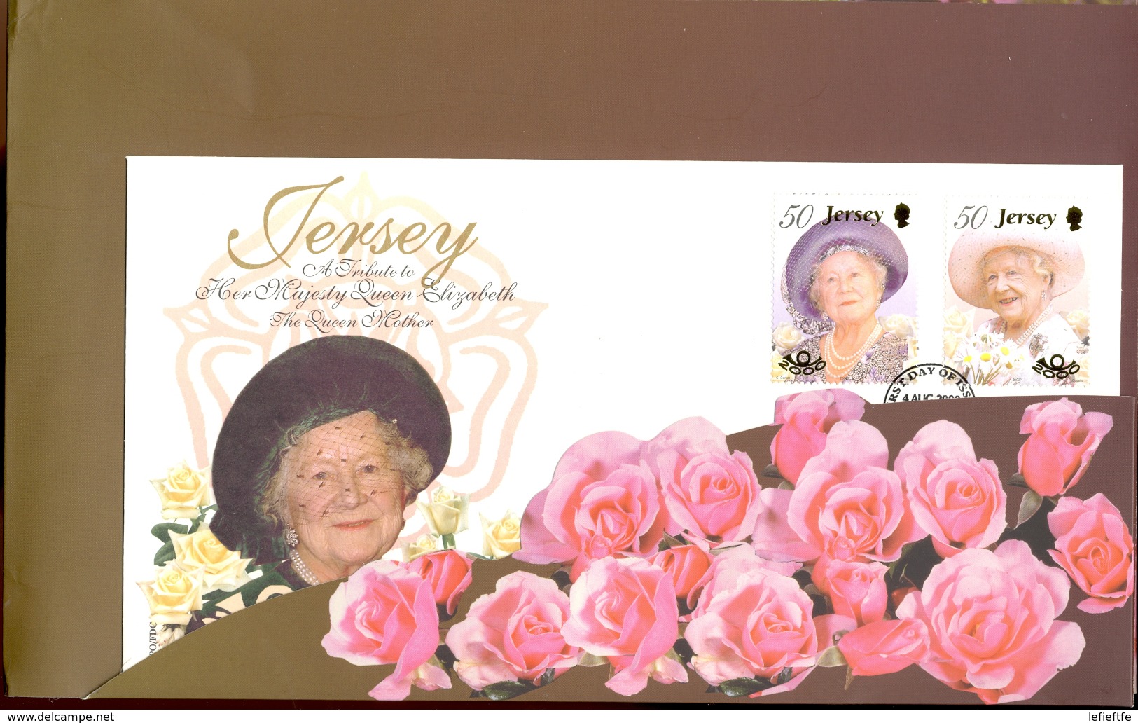 JERSEY - 2000 - Yt 948 et 949 - Centenaire de la Reine Mère Elizabeth - En pack de présentation richement décoré