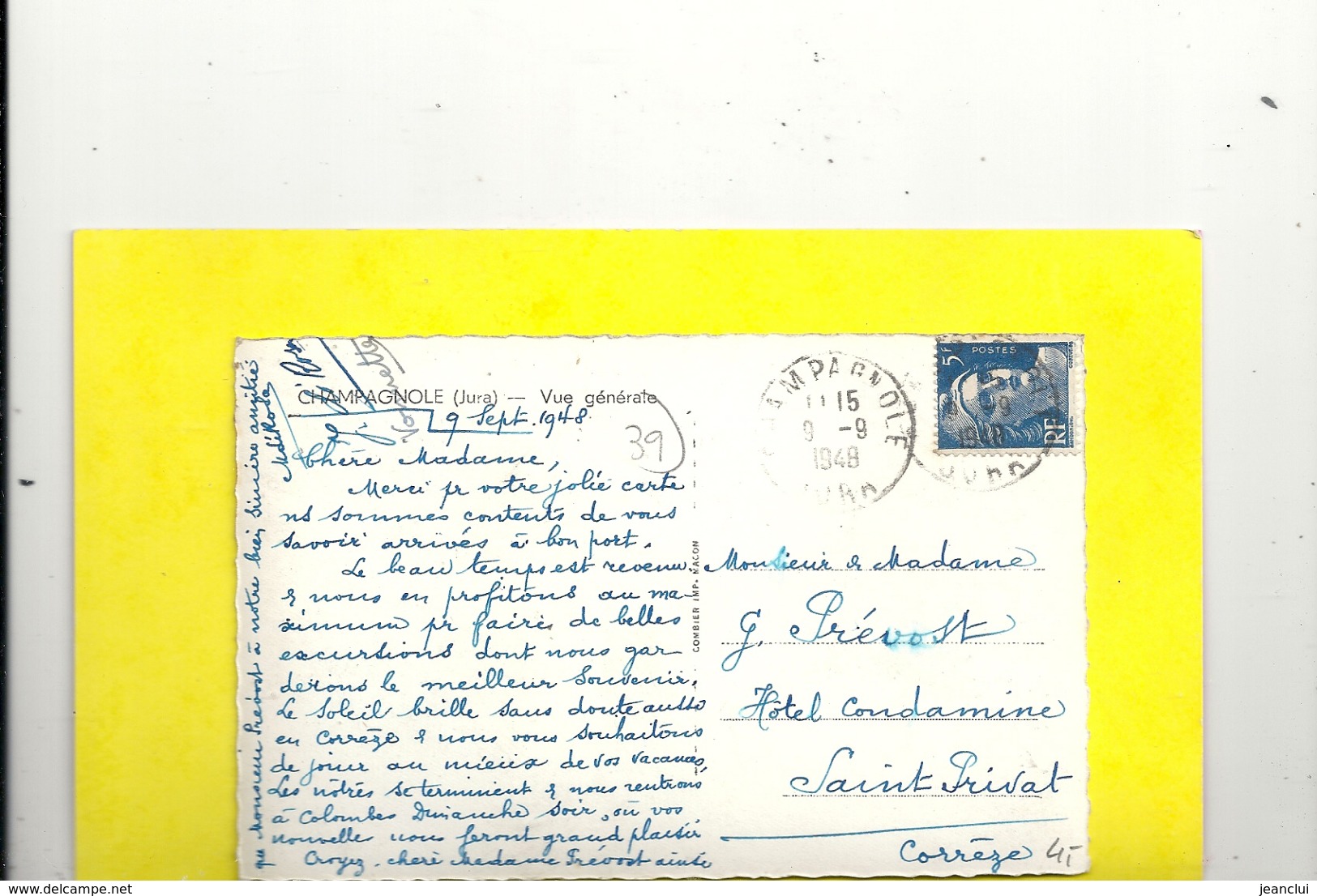 CHAMPAGNOLE - VUE GENERALE . AFFR AU VERSO LE 9-9-1948 . CARTE GLACEE . 2 SCANES - Champagnole