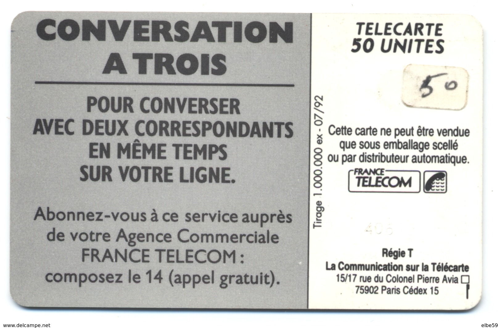 France, Telecom, Telecarte 50, Thème, Téléphones, Conversation à Trois - Telefoni