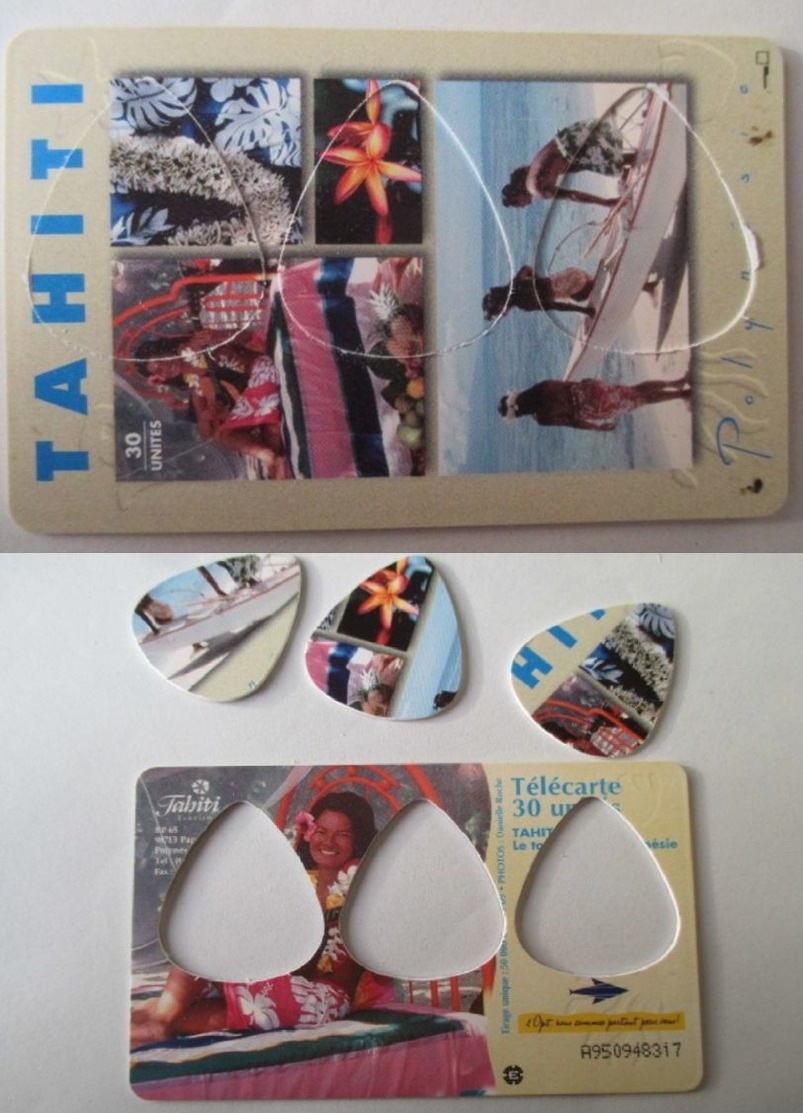 1997 - Lot 3 Guitar UKULELE  Pick Vintage - French Telephone Card - Polynésie   Tahiti - MEDIATOR Onglet Pour Guitare - Instruments De Musique