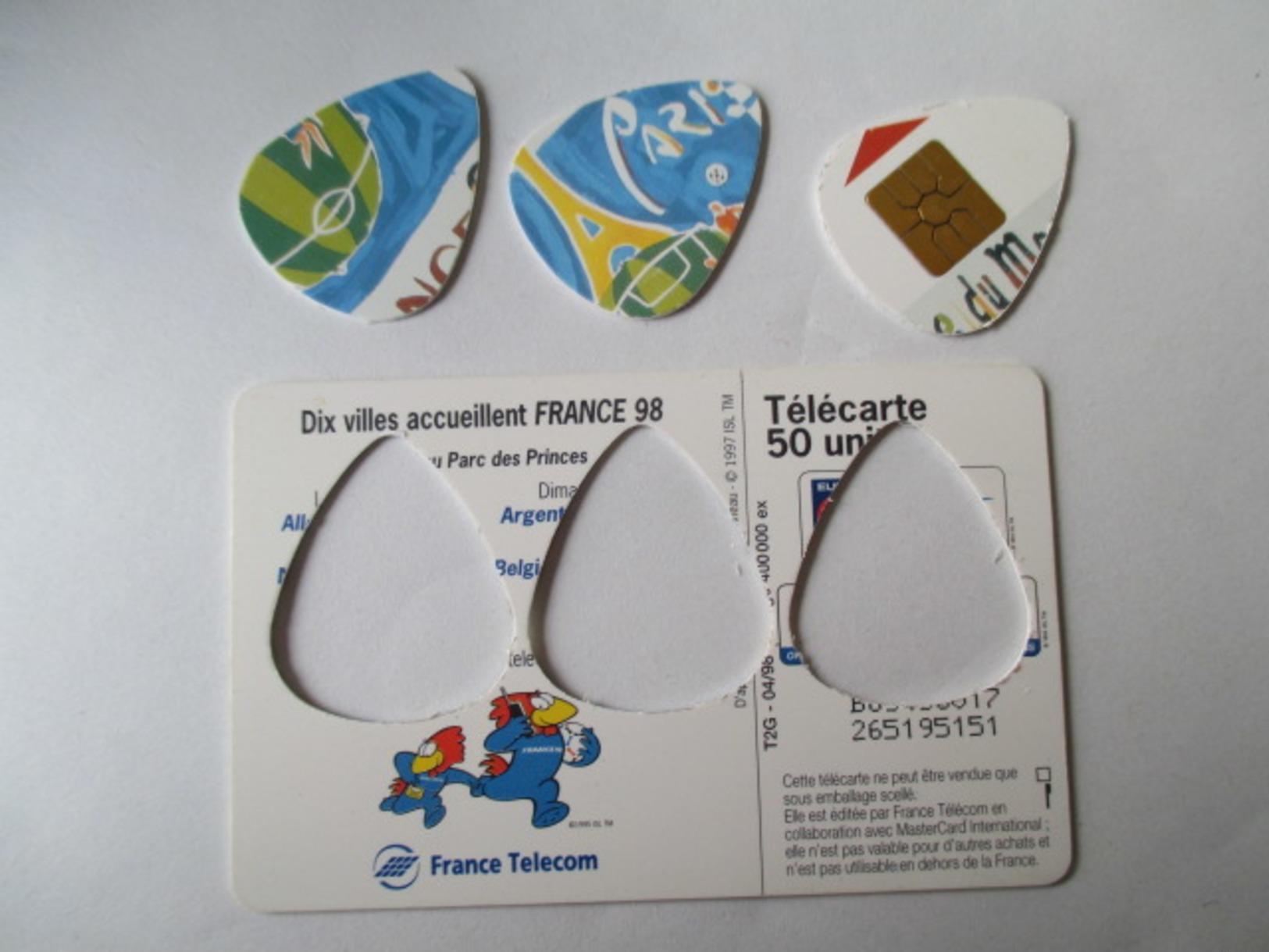 1998 - Lot 3 Guitar Pick Vintage - French Telephone Card - COUPE DU MONDE De FOOTBALL - MEDIATOR Onglet Pour Guitare - Instruments De Musique