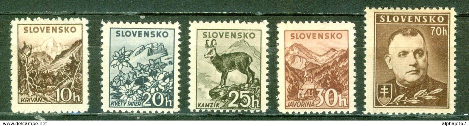 Etat Slovaque - SLOVAQUIE - Mont Krivan, Edelweiss, Chamois, Javorina - Président Tiso - N° 40-41-42-43-45 ** - 1939 - Ungebraucht