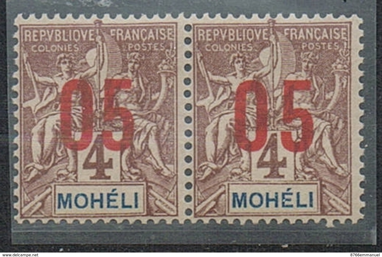 MOHELI N°17 ET 17A N* Variété Surcharge Espacée (1,75mm) Tenant à Normal - Ungebraucht