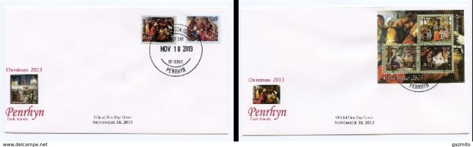 Penhyn 2013 Christmas, Nativity Rubens, Durer, Botticelli, 2val+BF In 2FDC - Penrhyn