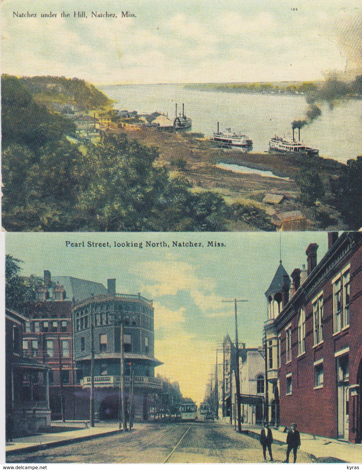 REPRODUCTION (1992)  ETATS UNIS (Mississipi) Lot 2 Cpa NATCHEZ .1/ Pearl Street Looking Norh  2/ Natchez Under The Hill - Sonstige & Ohne Zuordnung