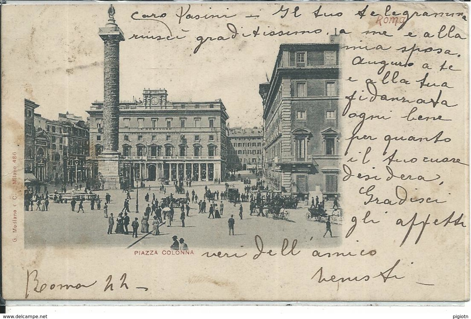 GISCA007 - ROMA - PIAZZA COLONNA - F.P. - VIAGGIATA 1901 - Lugares Y Plazas