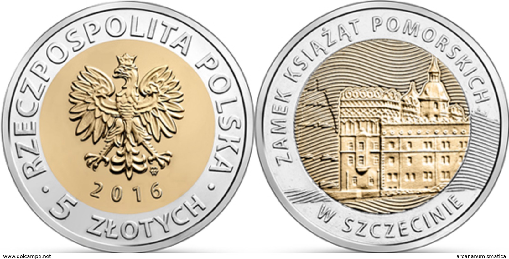 POLAND 5 Zlotes 2.016 2016 Bimetalica "Pomeranian Dukes' Castle In Szczecin" SC/UNCirculated T-DL-11.982 - Pologne