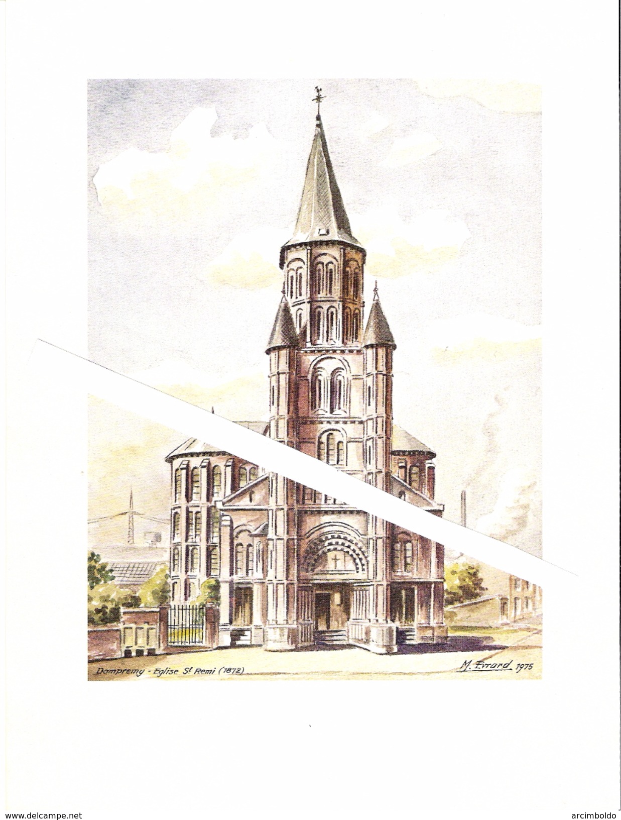 Lithographie De L'Eglise Saint Remi De Dampremy Par M.Evrard 1975 - Autres & Non Classés