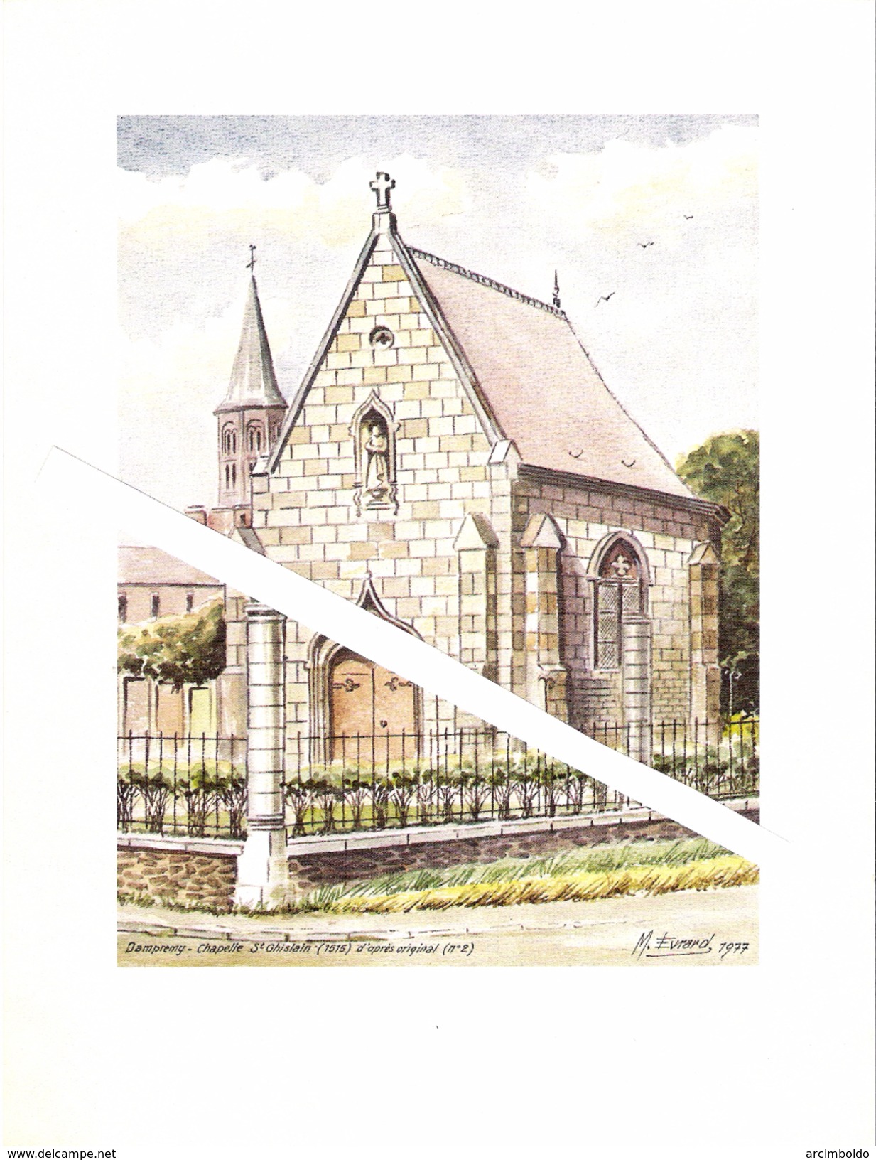 Lithographie De La Chapelle Saint Ghislain De Dampremy Par M.Evrard 1977 - Autres & Non Classés