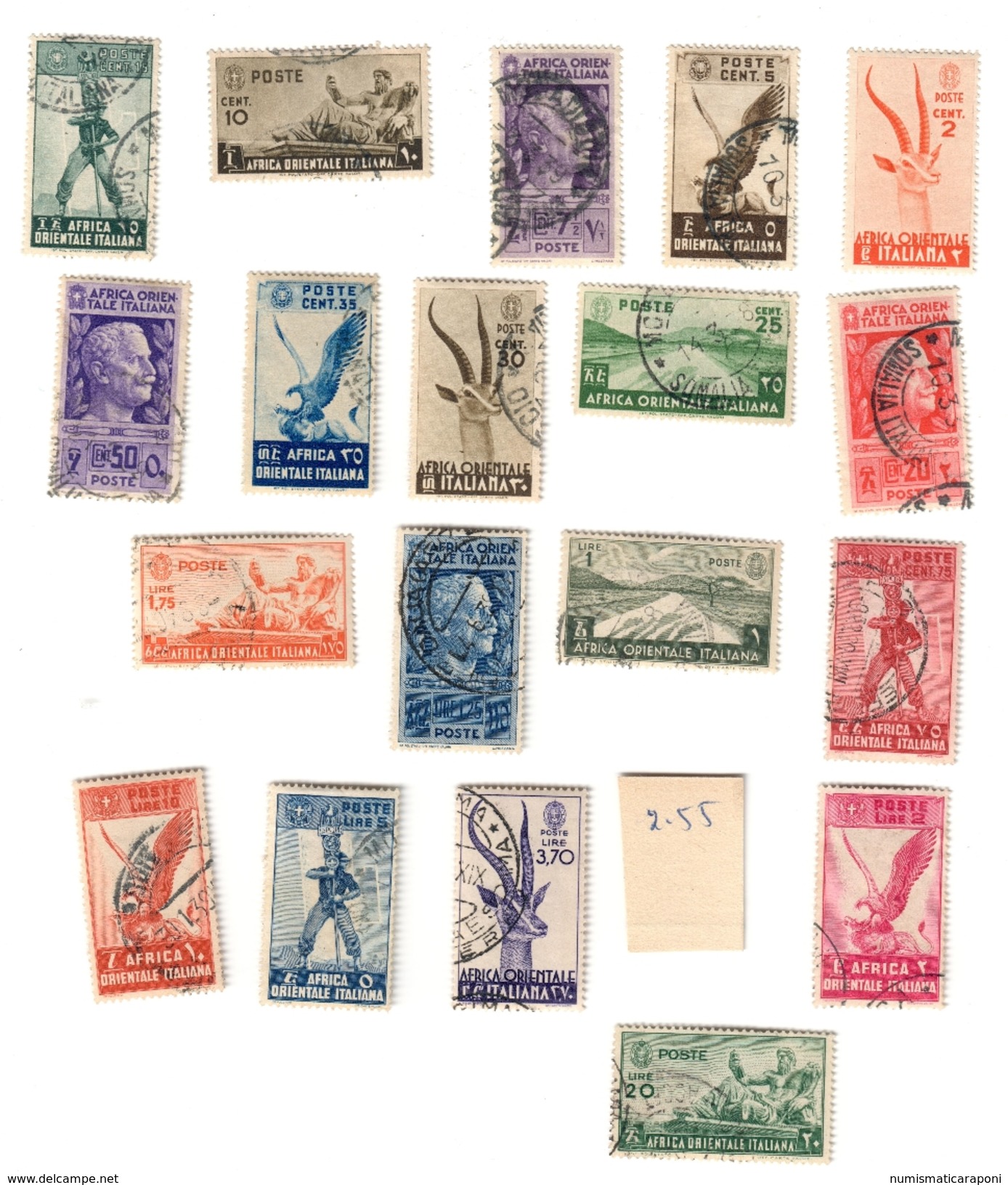 Africa Orientale Italiana 1938 Serie 1 Manca Il 2,55 Lire N°16 Mista Linguellata Usati COD.FRA.943 - Africa Orientale Italiana