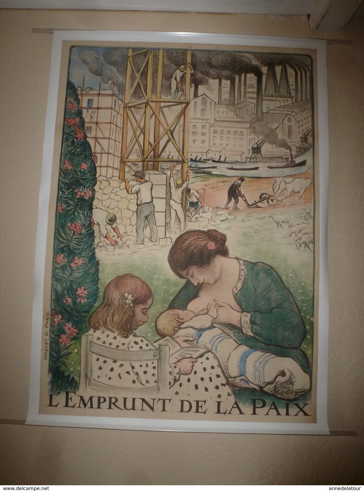 1914 Grande Affiche Ancienne Originale Signée Lebasque  L'EMPRUNT DE LA PAIX , Imprimerie Maquet Gr. Paris (118 X 85cm) - Posters