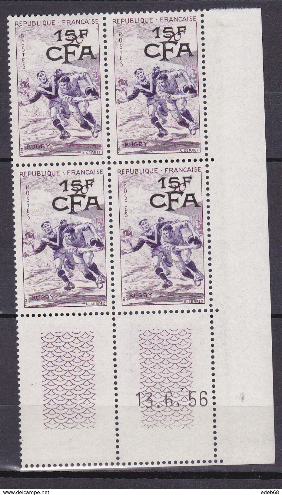 Réunion CFA Rugby N°329 Coin Daté 13/06/56 ** - Unused Stamps