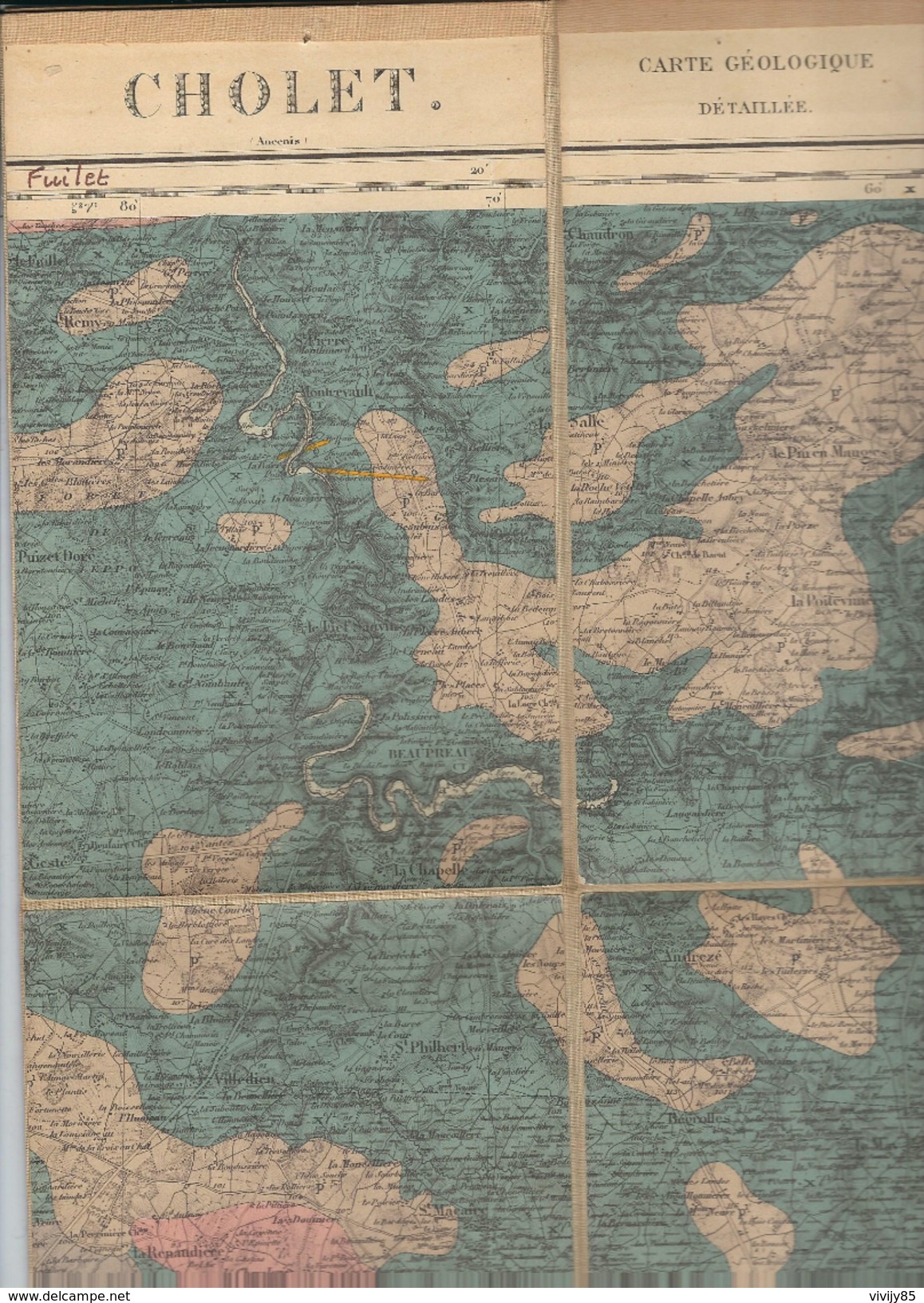 49 - CHOLET - Grande Et Rare Carte Géologique Détaillée Et Carte Topographique De L'Etat Majeur 1896 .  ( N° 118 ) - Topographical Maps