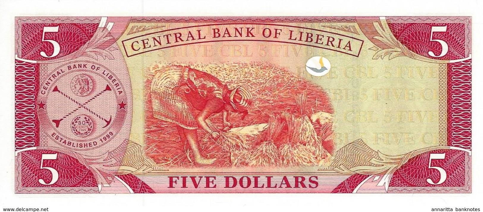 Liberia 5 Dollars 2009, UNC (P-26e, B-306e) - Liberia