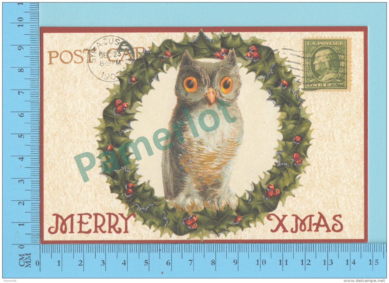 CPM 2014 - Merry Xmass, Hiboux, Hibou, Owl, " Faux Timbre" - 2 Scans - Oiseaux