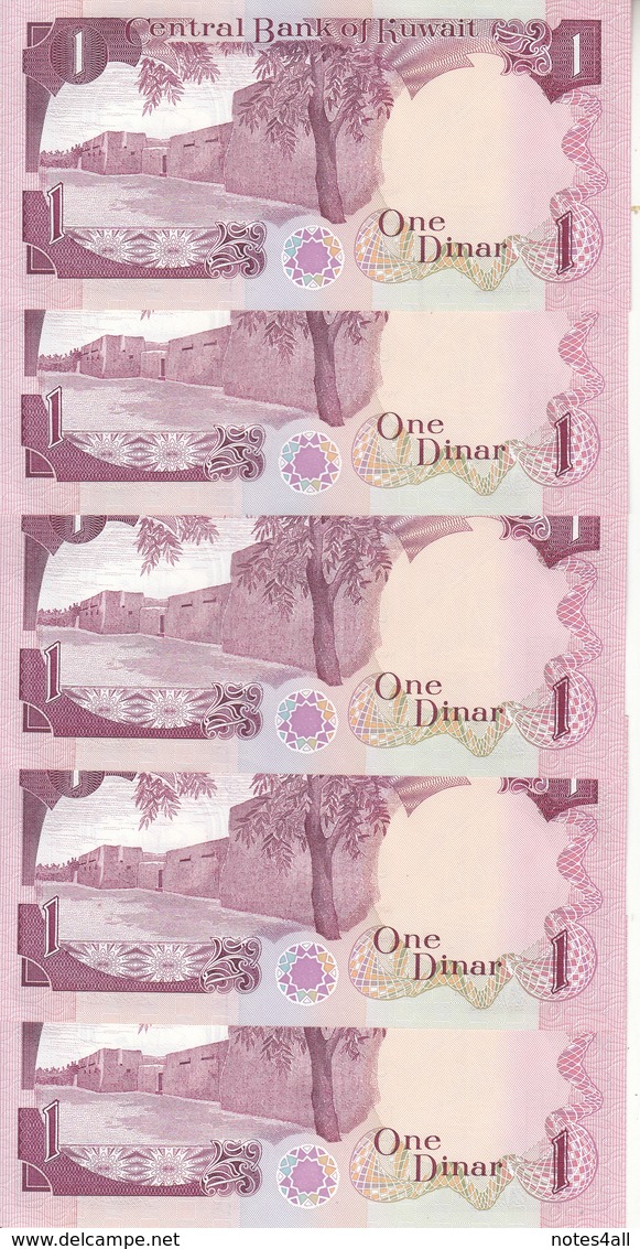 KUWAIT 1dinar 1980 1991 P-13d Sig/6 LOT X 5 UNC NOTES */* - Koeweit