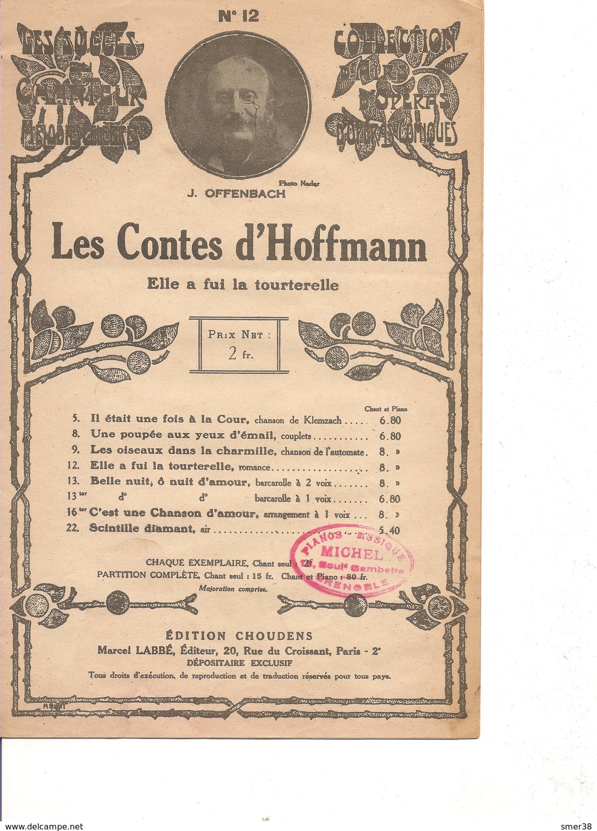 Partition- Les Contes D'Hoffmann  -  -  Paroles :  Musique:  J. Offenbach - Autres & Non Classés