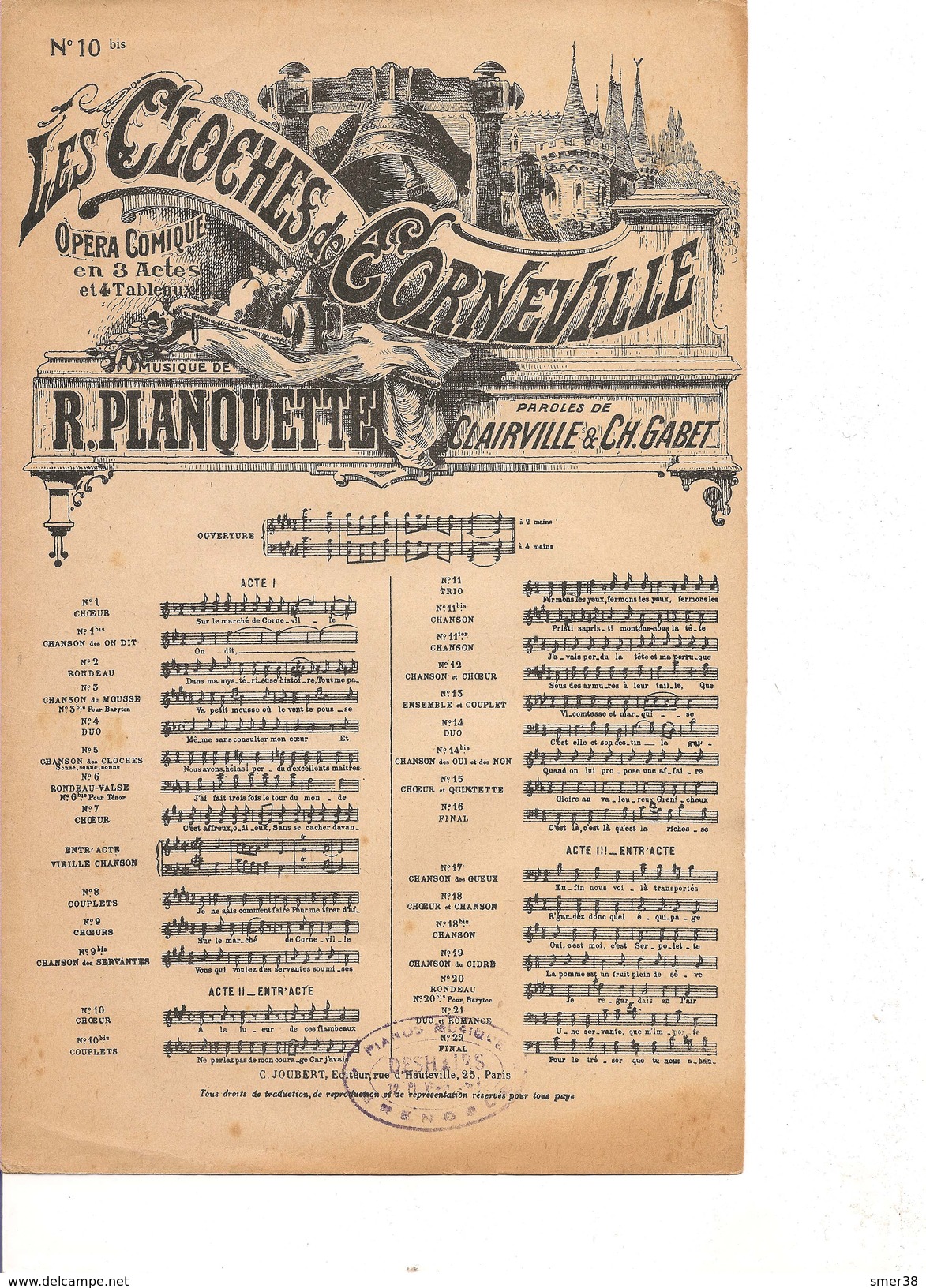 Partition-Les Cloches De Corneville -  -  Paroles : Clairville Et Gabet - Musique: R. Planquette - Autres & Non Classés