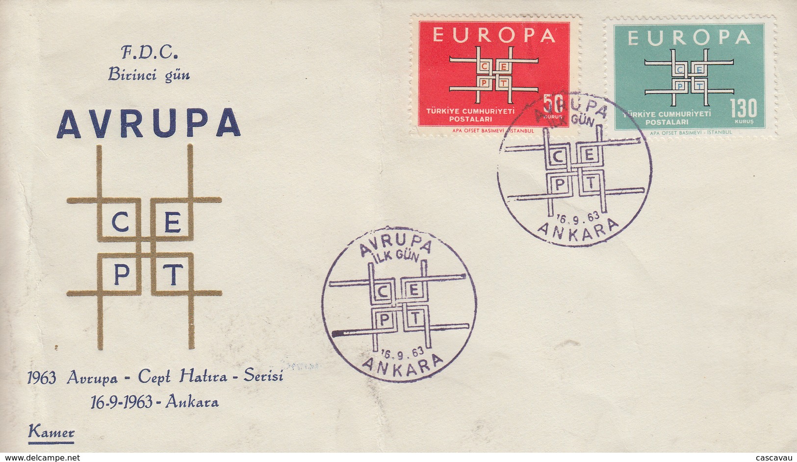 Enveloppe  FDC   1er  Jour   TURQUIE   Paire  EUROPA    1963 - 1963