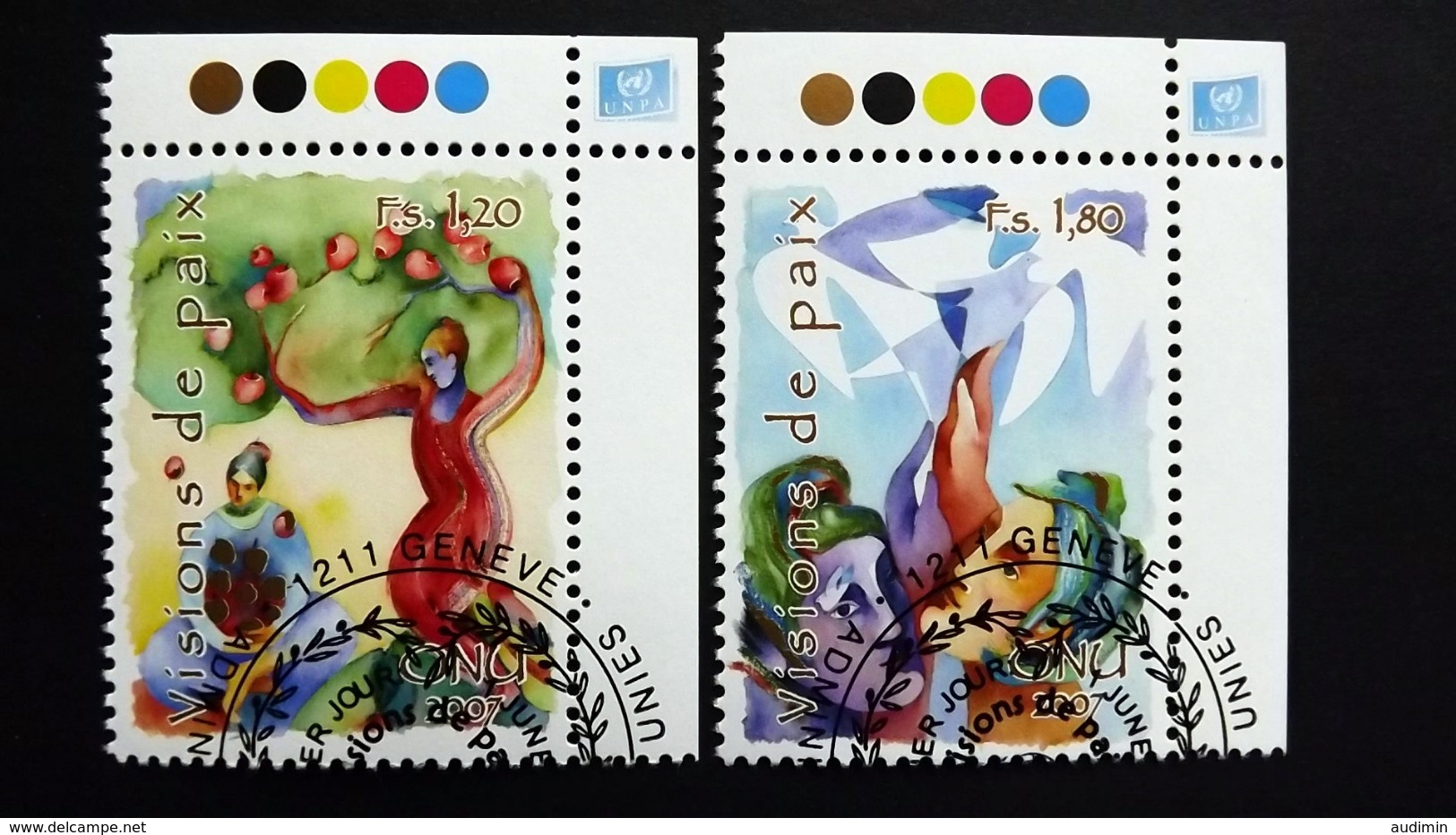 UNO-Genf 573/4 Oo/ESST, Friedliche Visionen, Aquarelle Von Slavka Kolesar (*1974), Kanadische Malerin - Oblitérés