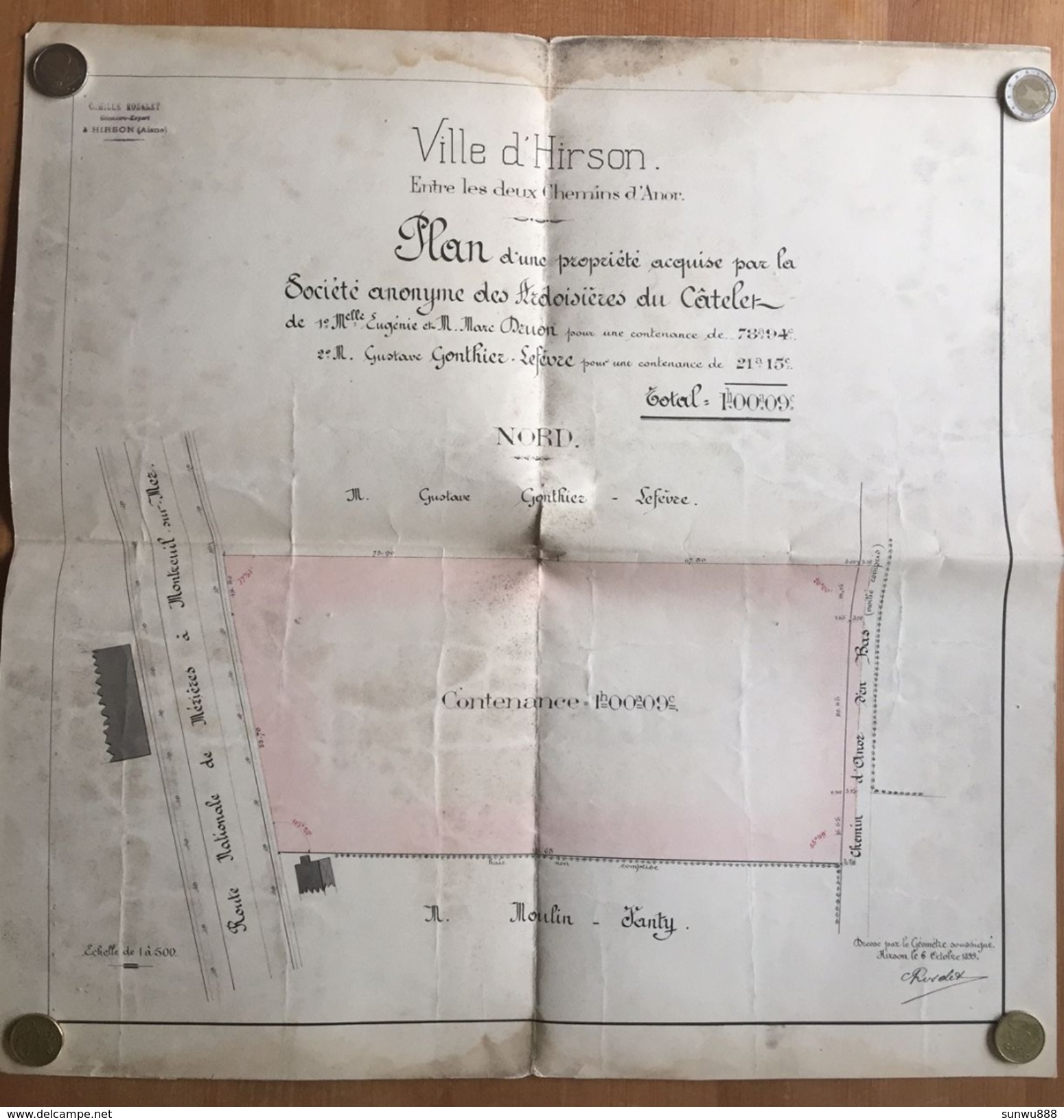 Hirson - Plan Propriété Acquise Par SA Ardoisères Du Câtelet 1899 - 1800 – 1899