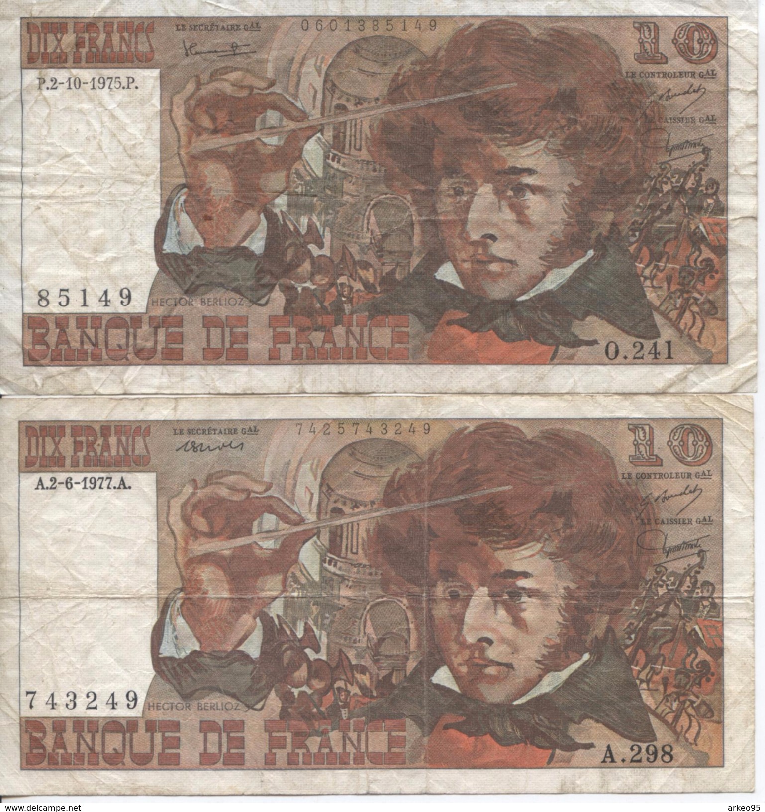 Lot De 2 Billets De 10 Francs Berlioz - 10 F 1972-1978 ''Berlioz''