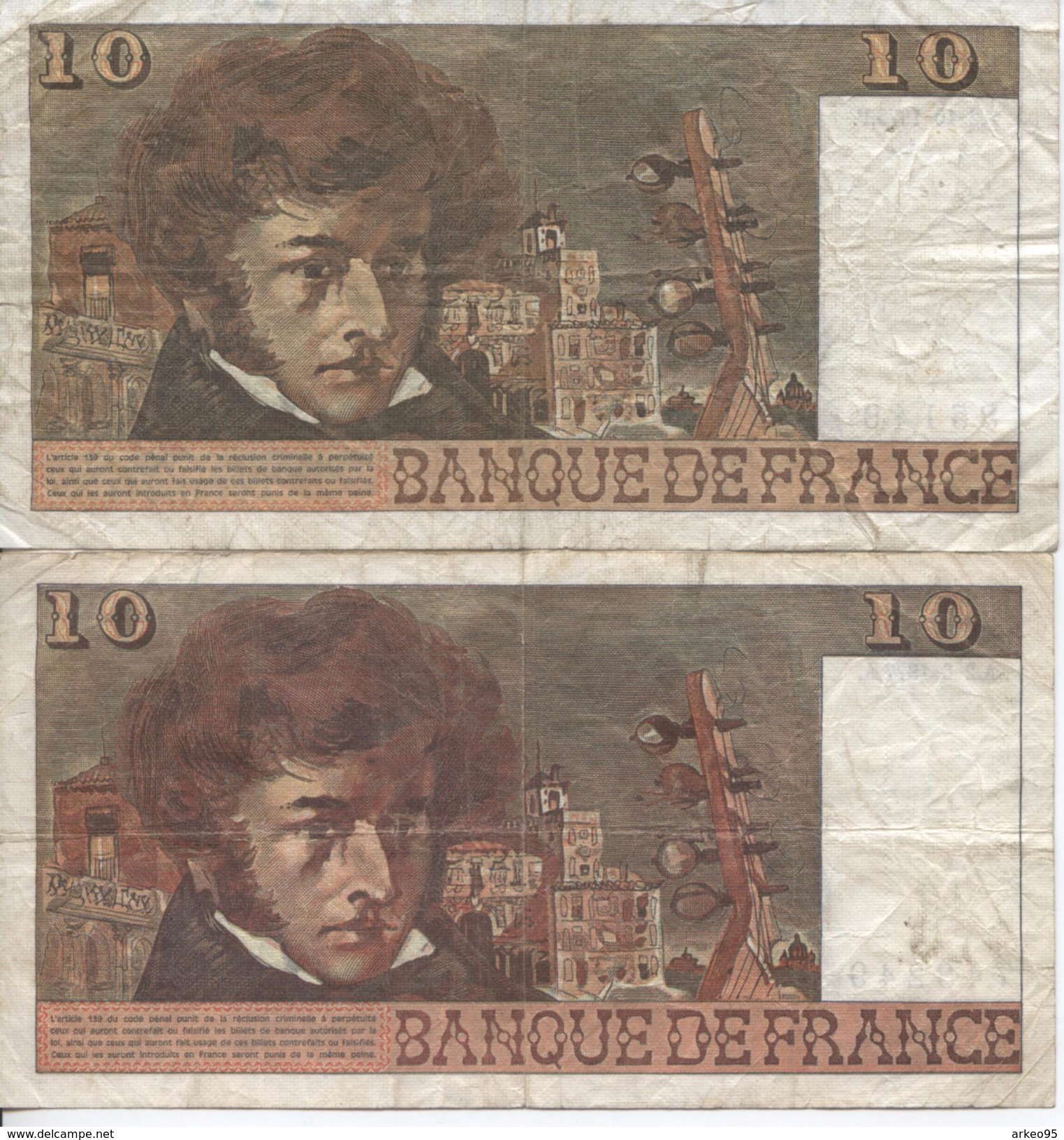 Lot De 2 Billets De 10 Francs Berlioz - 10 F 1972-1978 ''Berlioz''