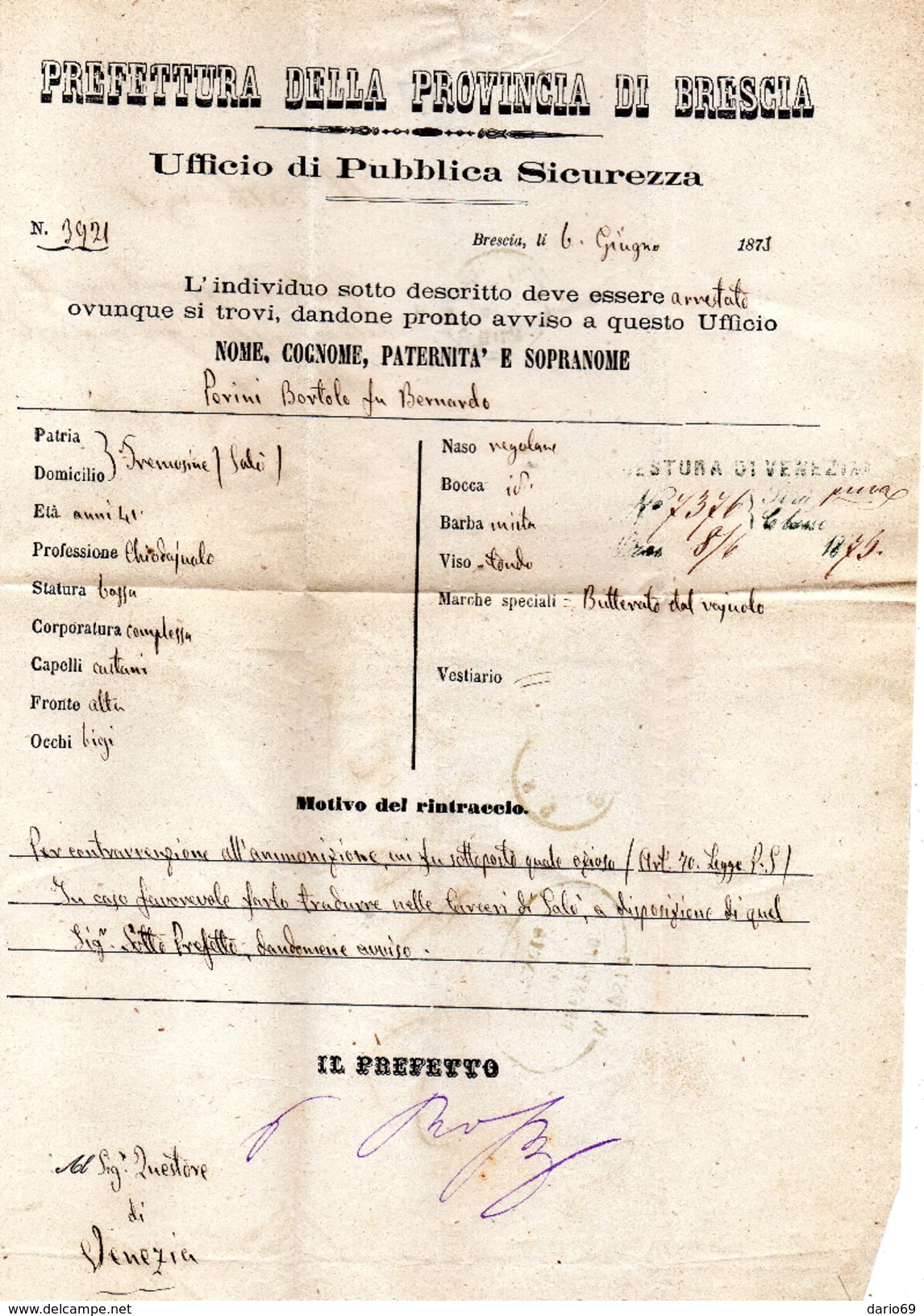 1876 LETTERA CON ANNULLO BRESCIA - Fiscaux