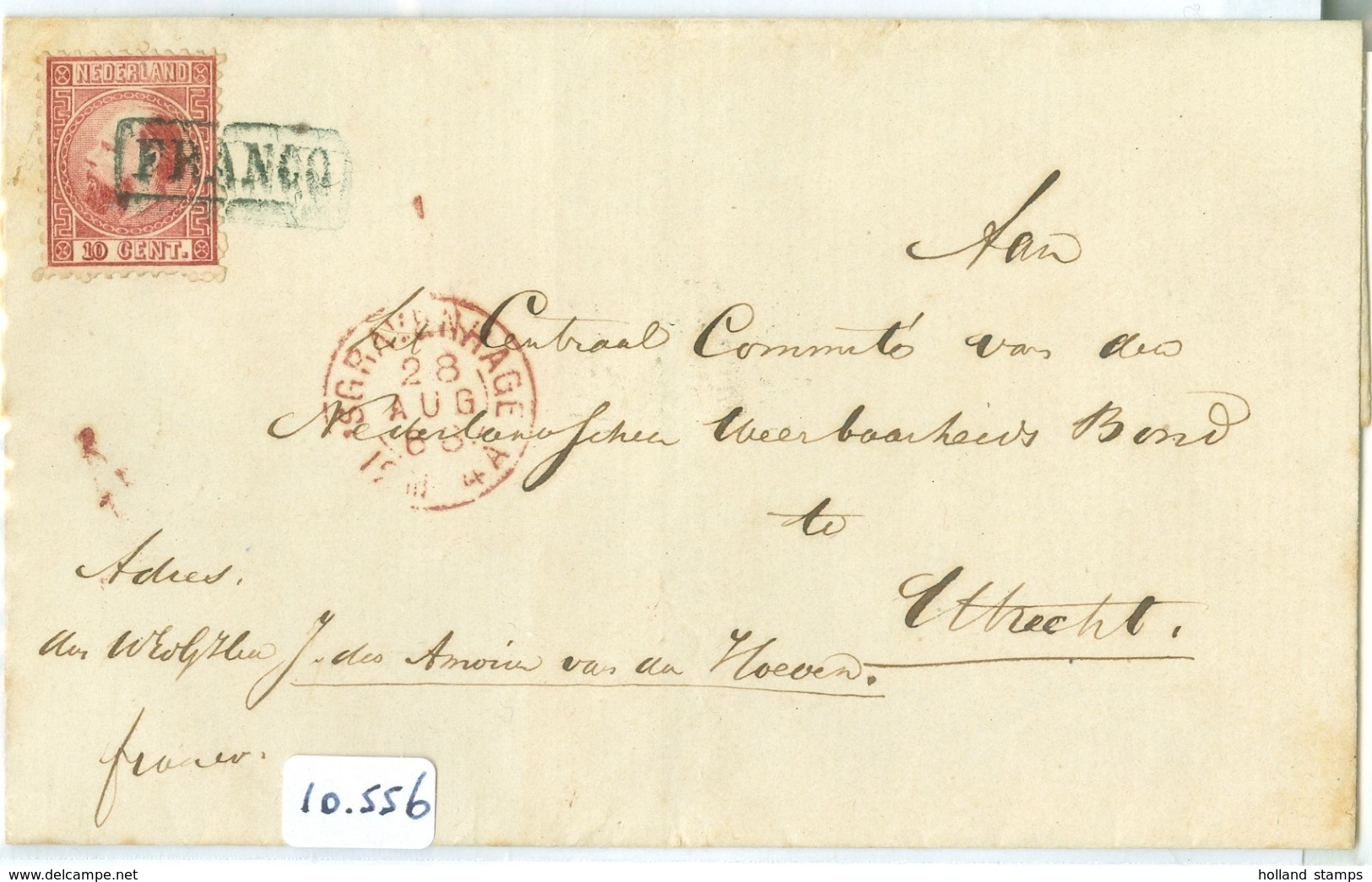 BRIEFOMSLAG * NVPH 8 * 10 Ct WILLEM III * Op Brief 1866 Van 's-GRAVENHAGE Naar UTRECHT FRANCO STEMPEL (10.556) - Briefe U. Dokumente