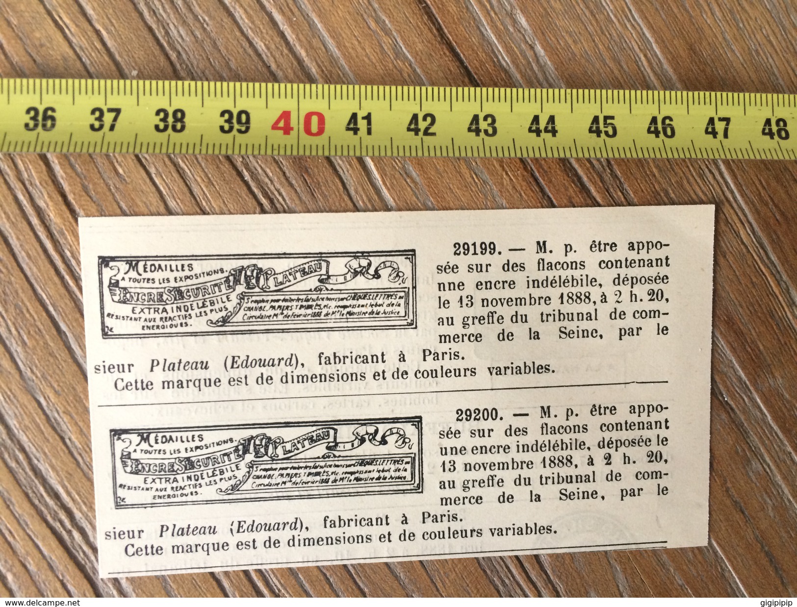 MARQUE DEPOSEE 1888 ENCRE INDELEBILE EDOUARD PLATEAU FABRICANT A PARIS - Verzamelingen