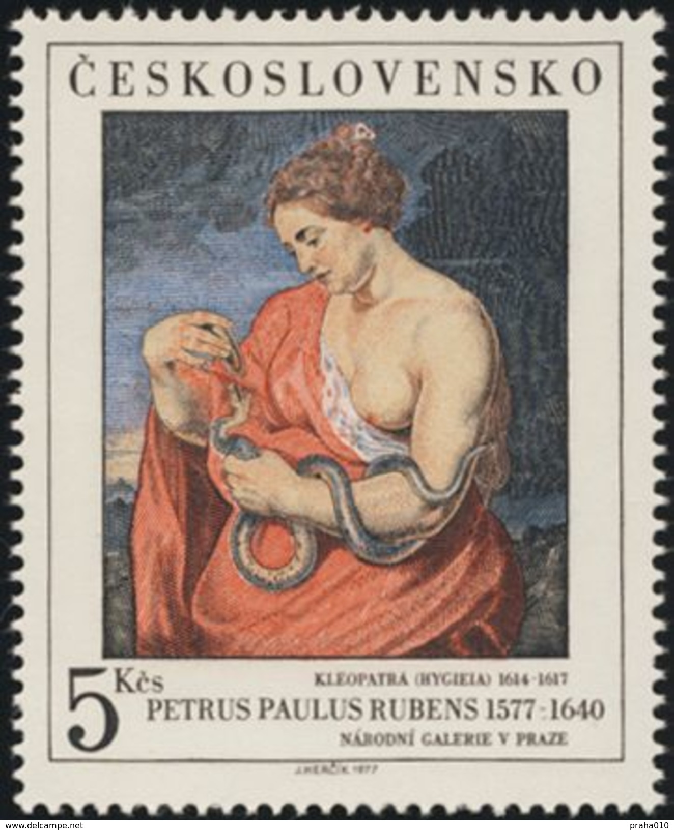 Czechoslovakia / Stamps (1977) 2288: Petrus Paulus Rubens (1577-1640) "Cleopatra" (1614/7); National Gallery Prague - Egiptología