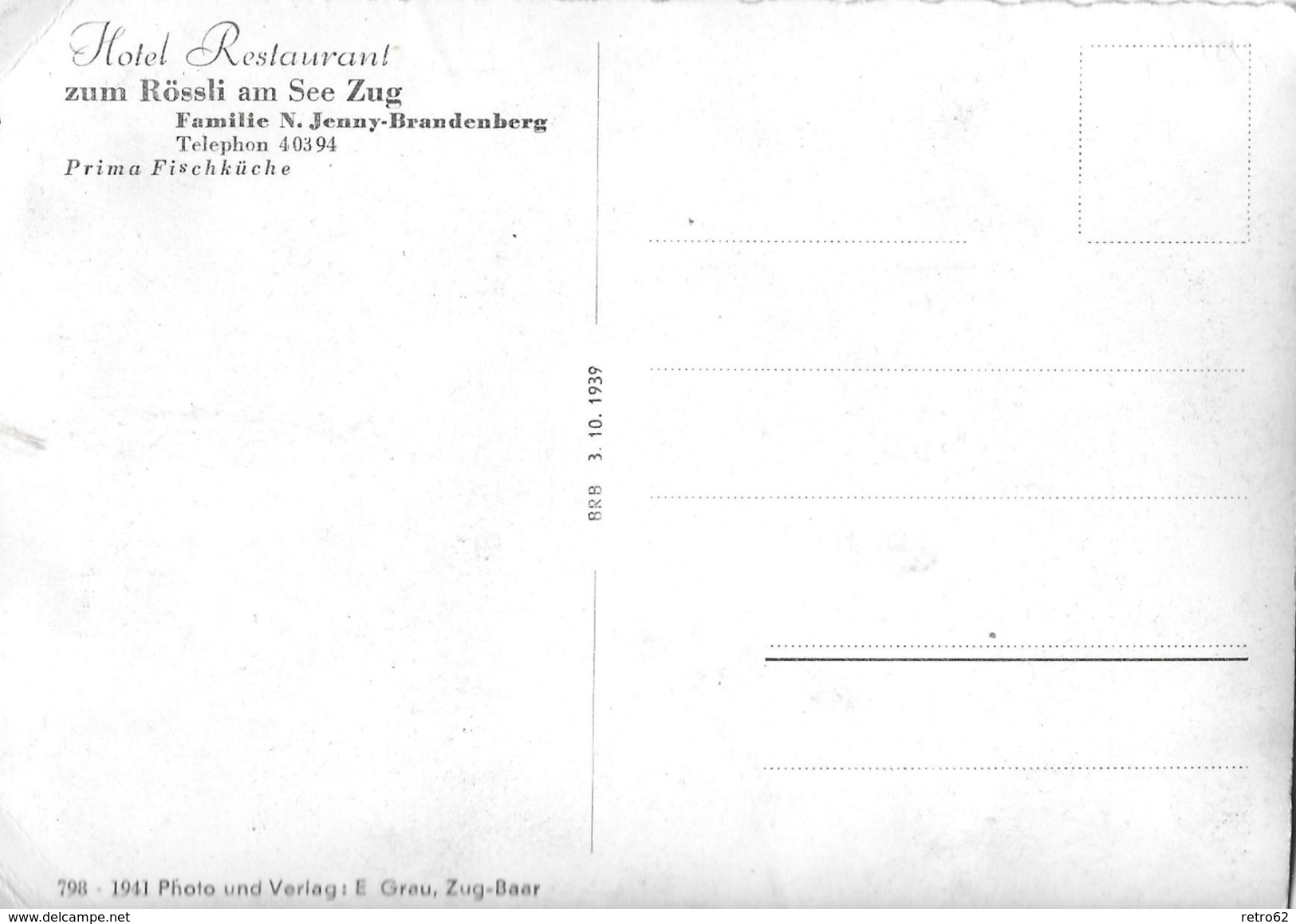 ZUG &rarr; Hotel Restaurant Zum Rössli (prima Fischküche) Fotokarte Ca.1940 - Zug