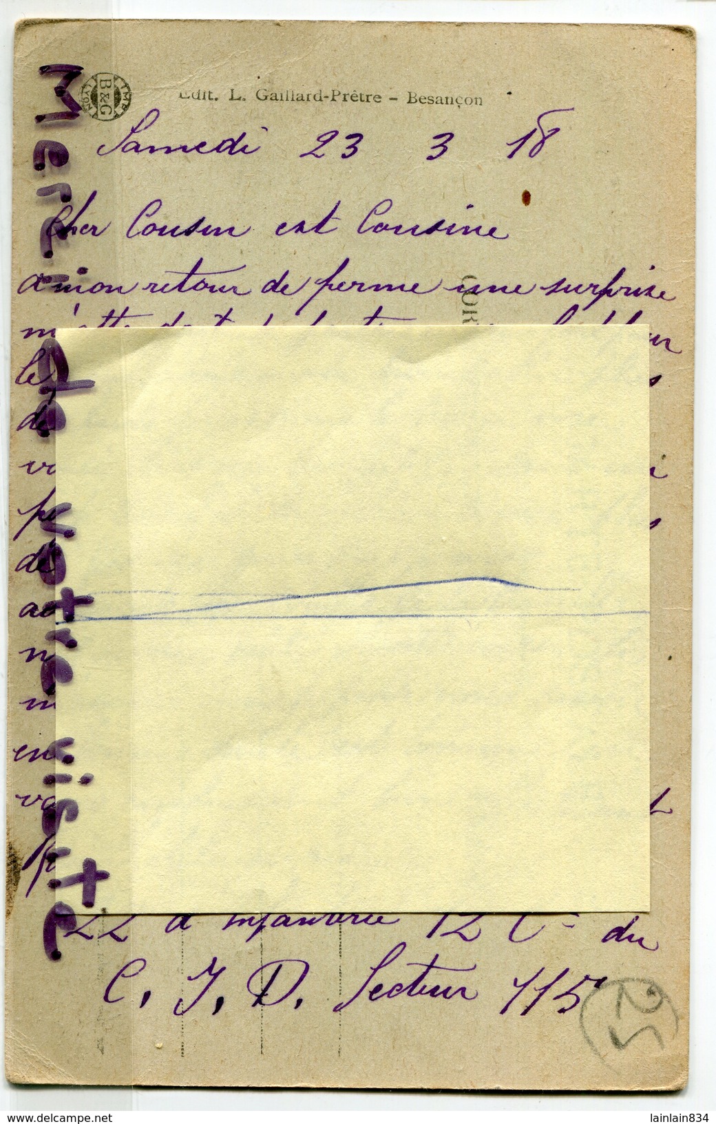 - 1450 -  Vallée  De La Consolation,  Belvédère De La Roche Du Prêtre, Voyagé Dans Enveloppe, écrite Mars 1918, BE, Sca. - Sonstige & Ohne Zuordnung