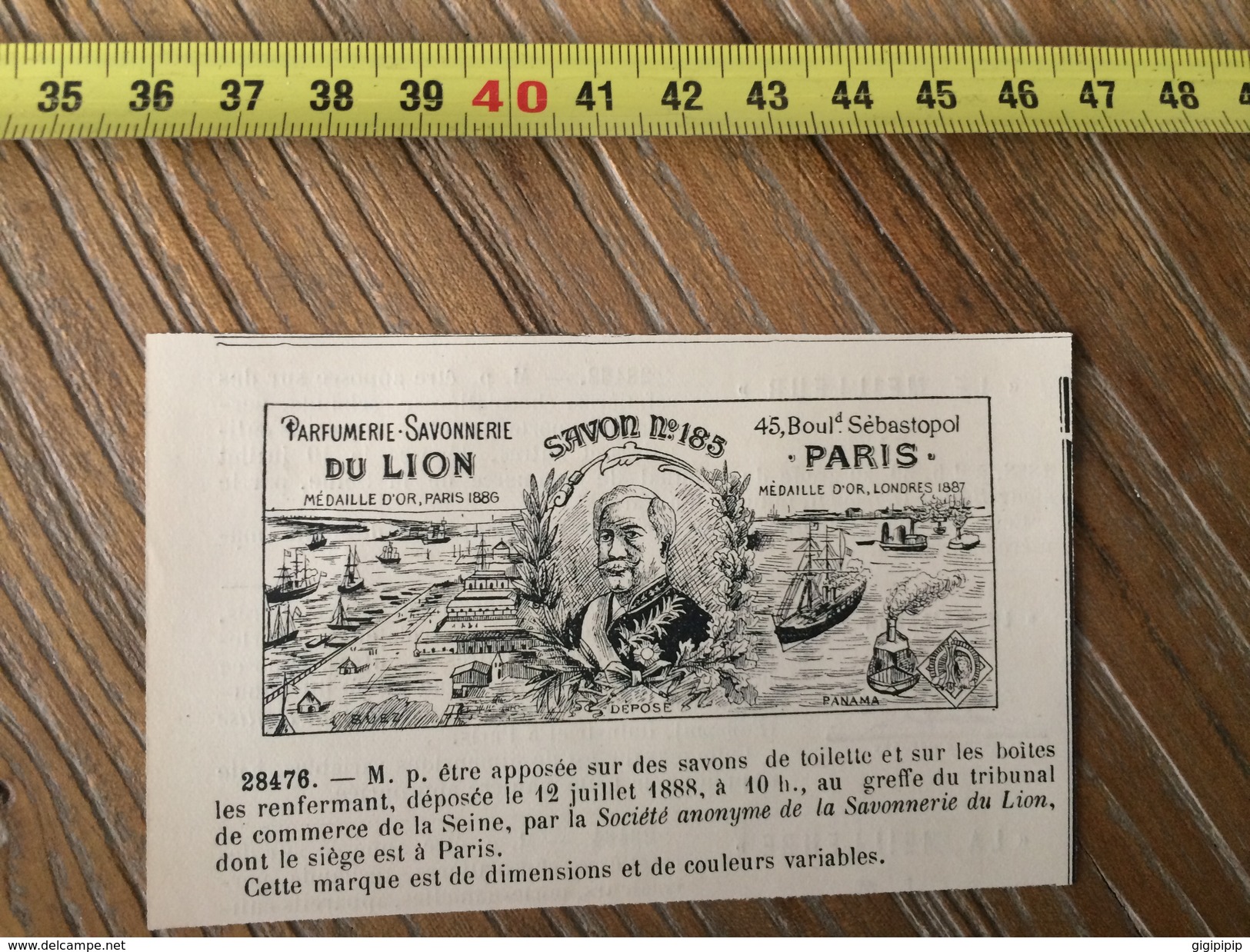 MARQUE DEPOSEE 1888 PARFUMERIE SOCIETE ANONYME SAVONNERIE DU LION  NEGOCIANT A PARIS PANAMA - Collections