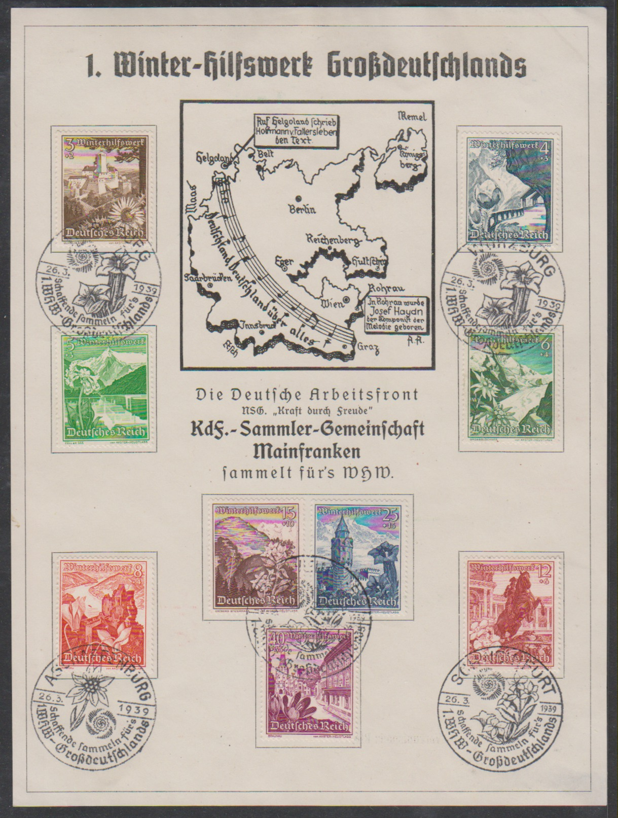 GEDENKBLATT 1.WINTER-HILFSWERK GROSSDEUTSCHLANDS MIT DEN DREI VERSCHIEDENEN PASSENDEN SONDERSTEMPEL - Briefe U. Dokumente