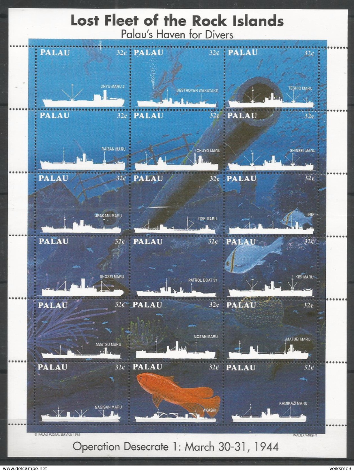 PALAU - MNH - Transport - Ships - Marine Life - Fish - Ships