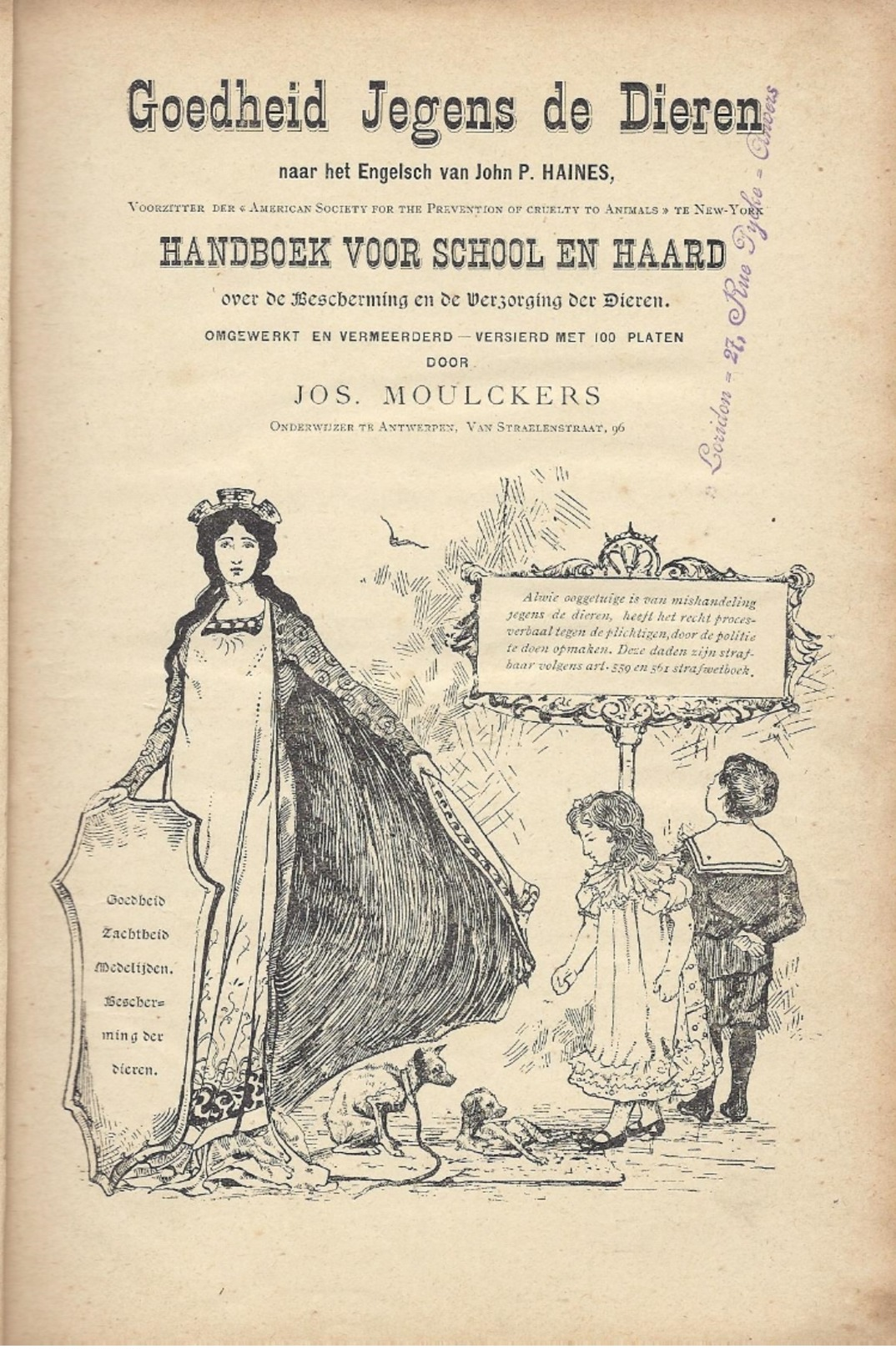 1897 GOEDHEID JEGENS DE DIEREN HANDBOEK VOOR SCHOOL & HAARD MOULCKERS - DIERENBESCHERMING ... - Anciens