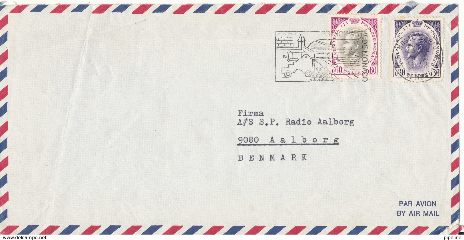 Monaco Air Mail Cover Sent To Denmark 27-1-1972 (the 0.30 Stamp Is Damaged) - Airmail