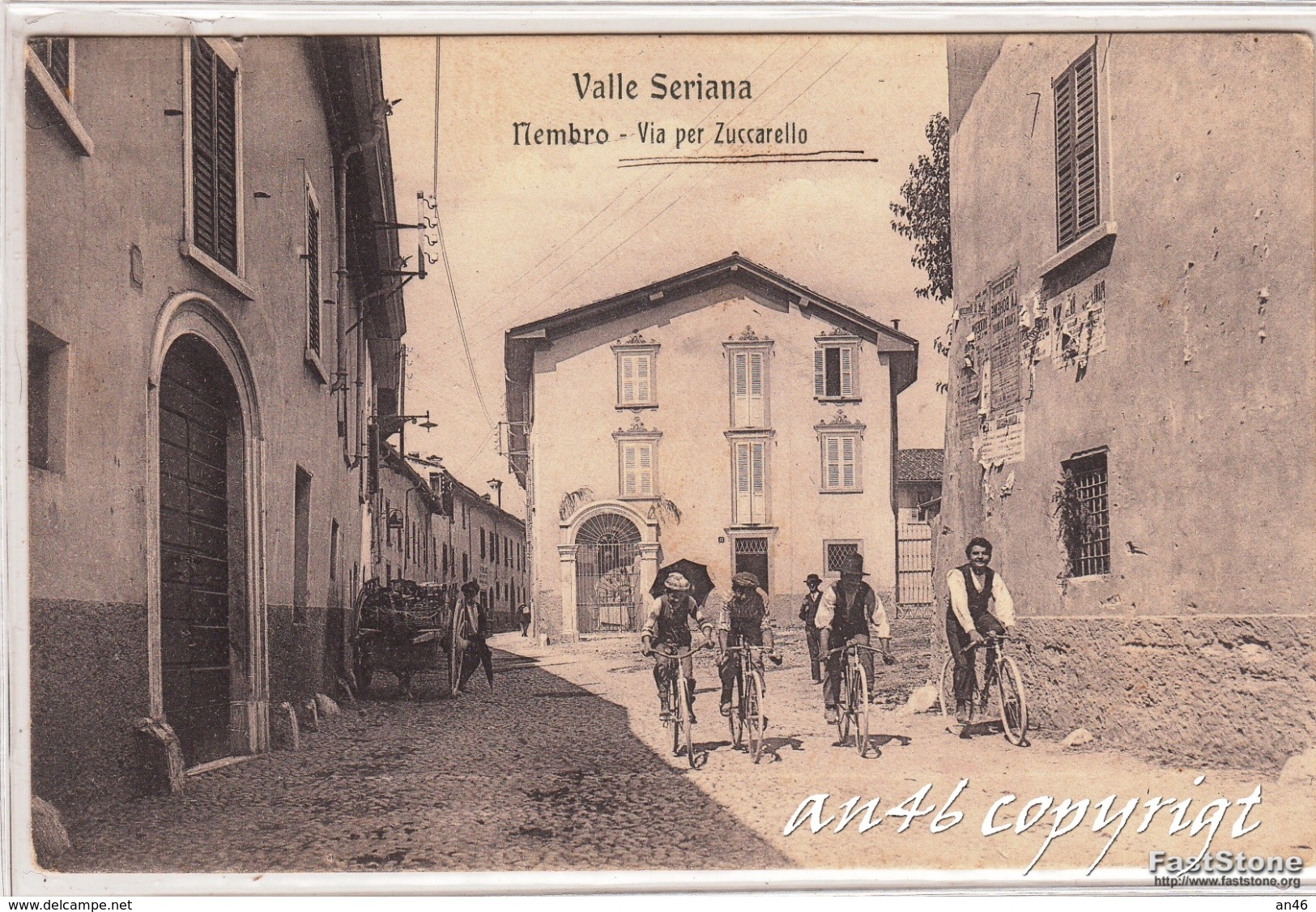 VALLE SERIANA_NEMBRO-Via Per Zuccarello-Uomini In Bicicletta-Carro-VG Il 29-9-1909 X Albenga-ORIGINALE 100% - Bergamo