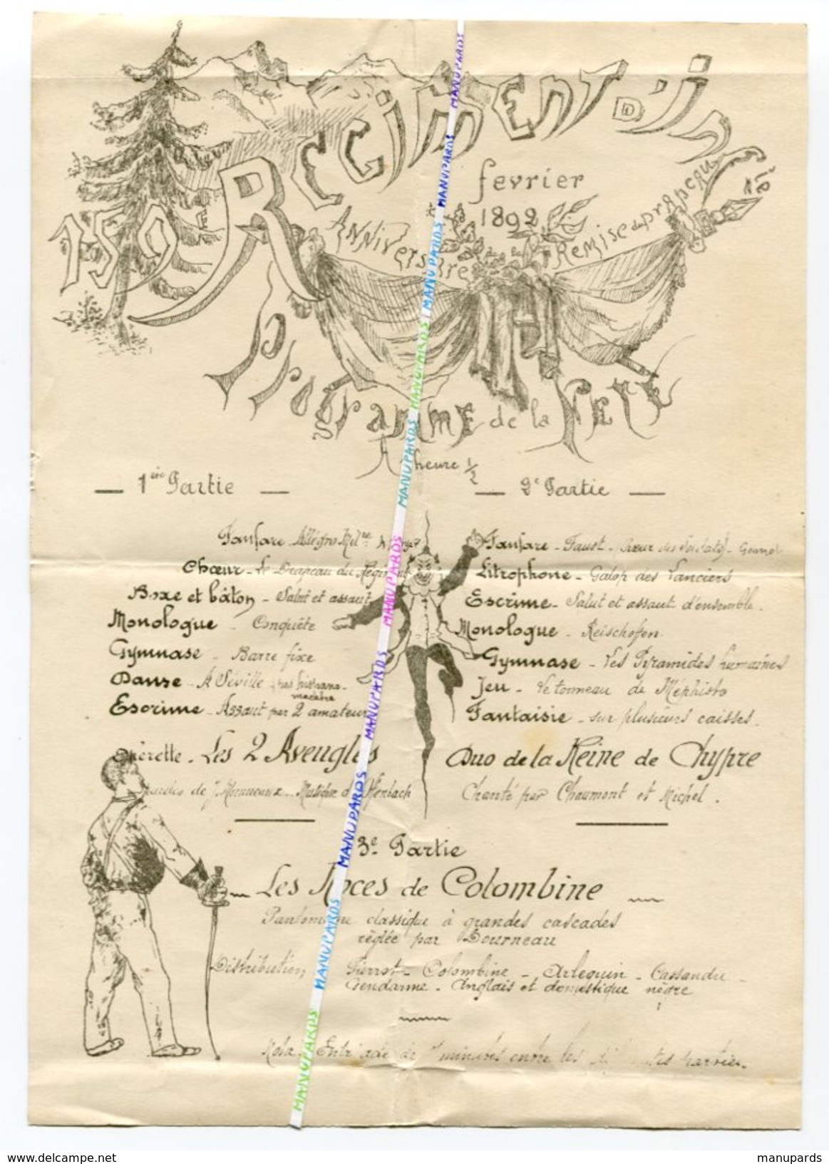 159e RI ( BRIANCON ) / 1892 / PROGRAMME FETE DE L' ANNIVERSAIRE DE LA REMISE DU DRAPEAU / 159e REGIMENT D' INFANTERIE - Documents