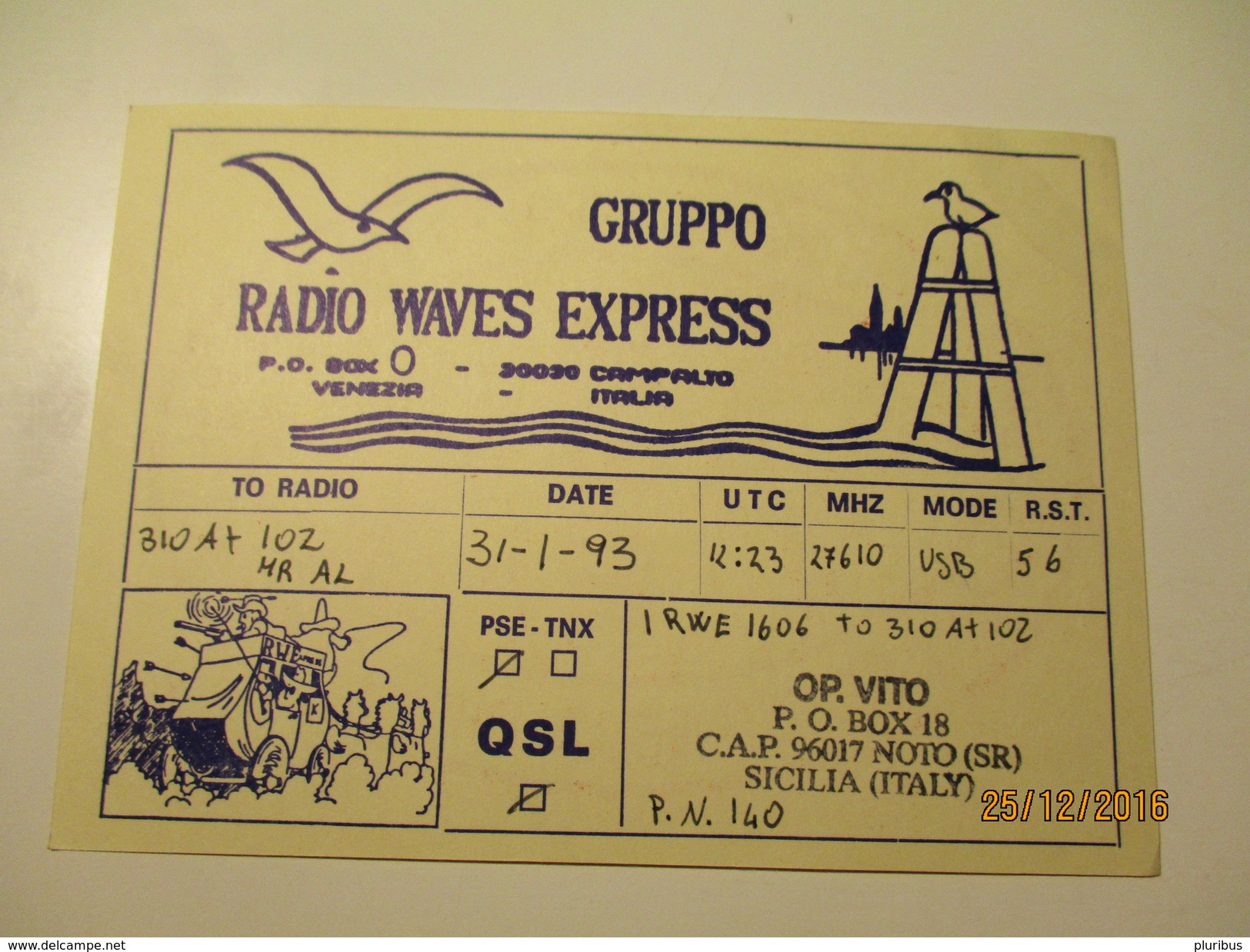 GRUPPO RADIO WAVES EXPRESS VENEZIA ITALIA ITALY  ,   QSL POSTCARD , O - Radio