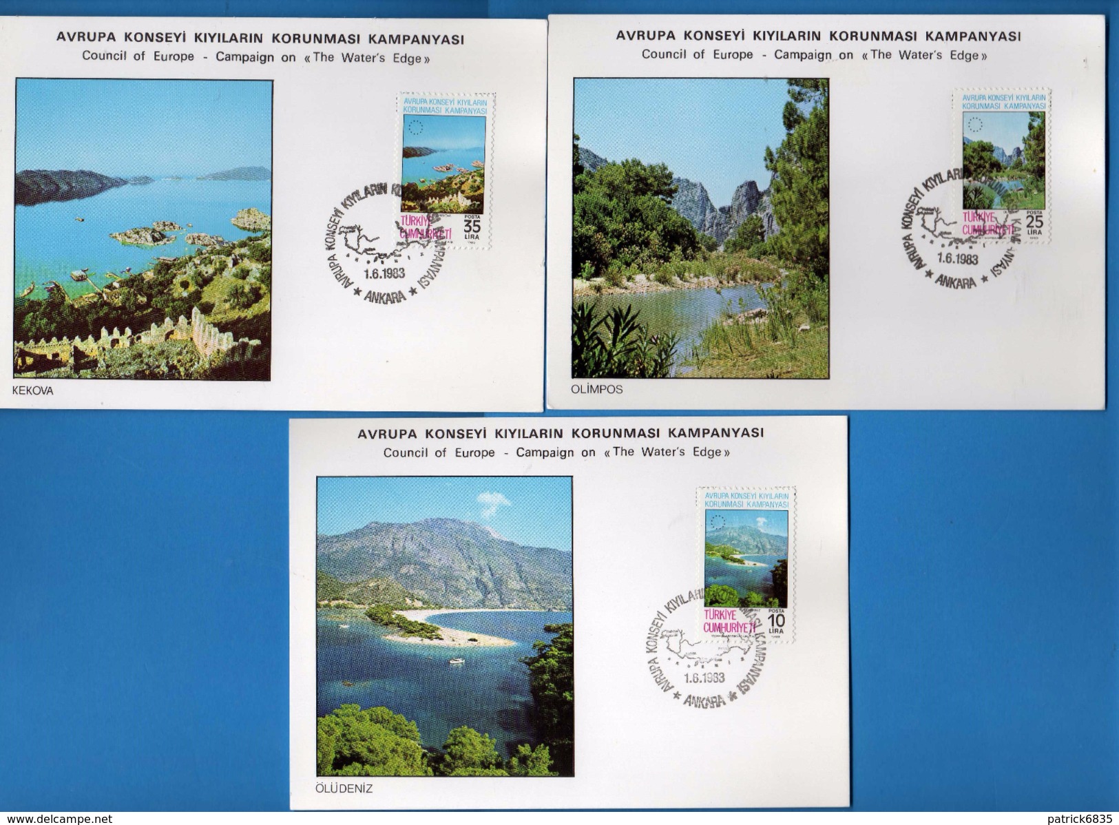 TURKYA °- 1983 - Council Of EUROPE - Campaign On " The Water's Edge ". Set 3 Postcard - Postal Stationery