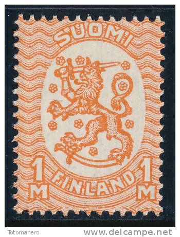 FINLAND/Finnland 1930 1M Orange Lions Without Watermark, Perf 14x14¼  ** MNH - Unused Stamps