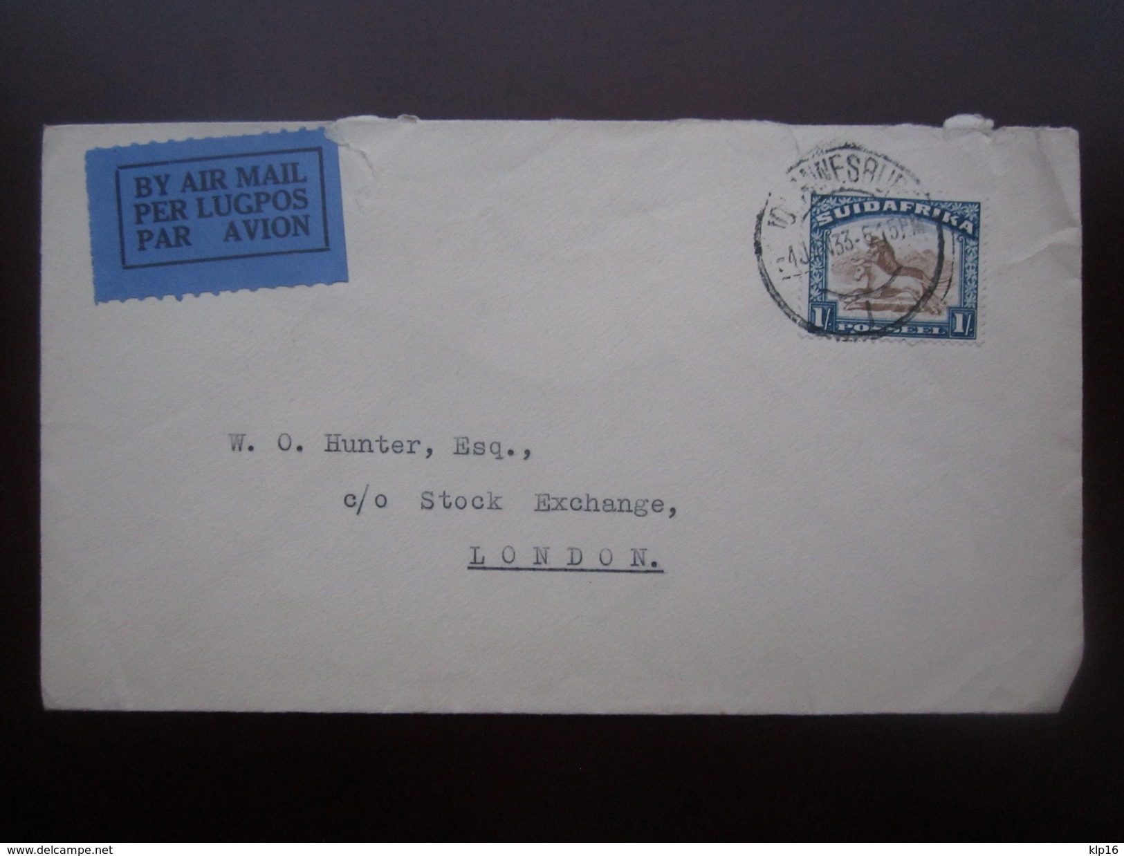 1933 SOUTH AFRICA AIRMAIL JOHANNESBURG COVER To ENGLAND - Zonder Classificatie