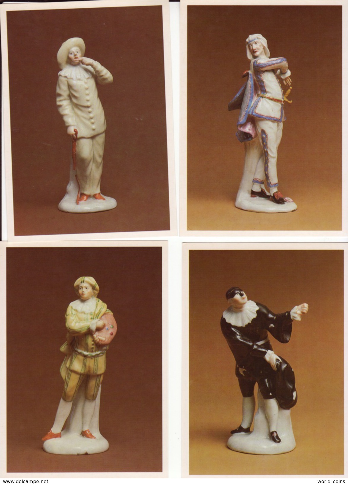 The Commedia Dell'Arte. Personages In 18th-century German Porcelain Statuary, Hermitage Leningrad 16 Postcards In Folder - Cartoline Porcellana