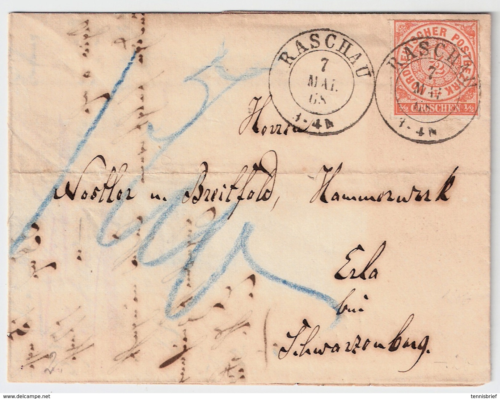 Sachsen, 1868, Nachverw. " RASCHA ", Ort! , #6827 - Sachsen